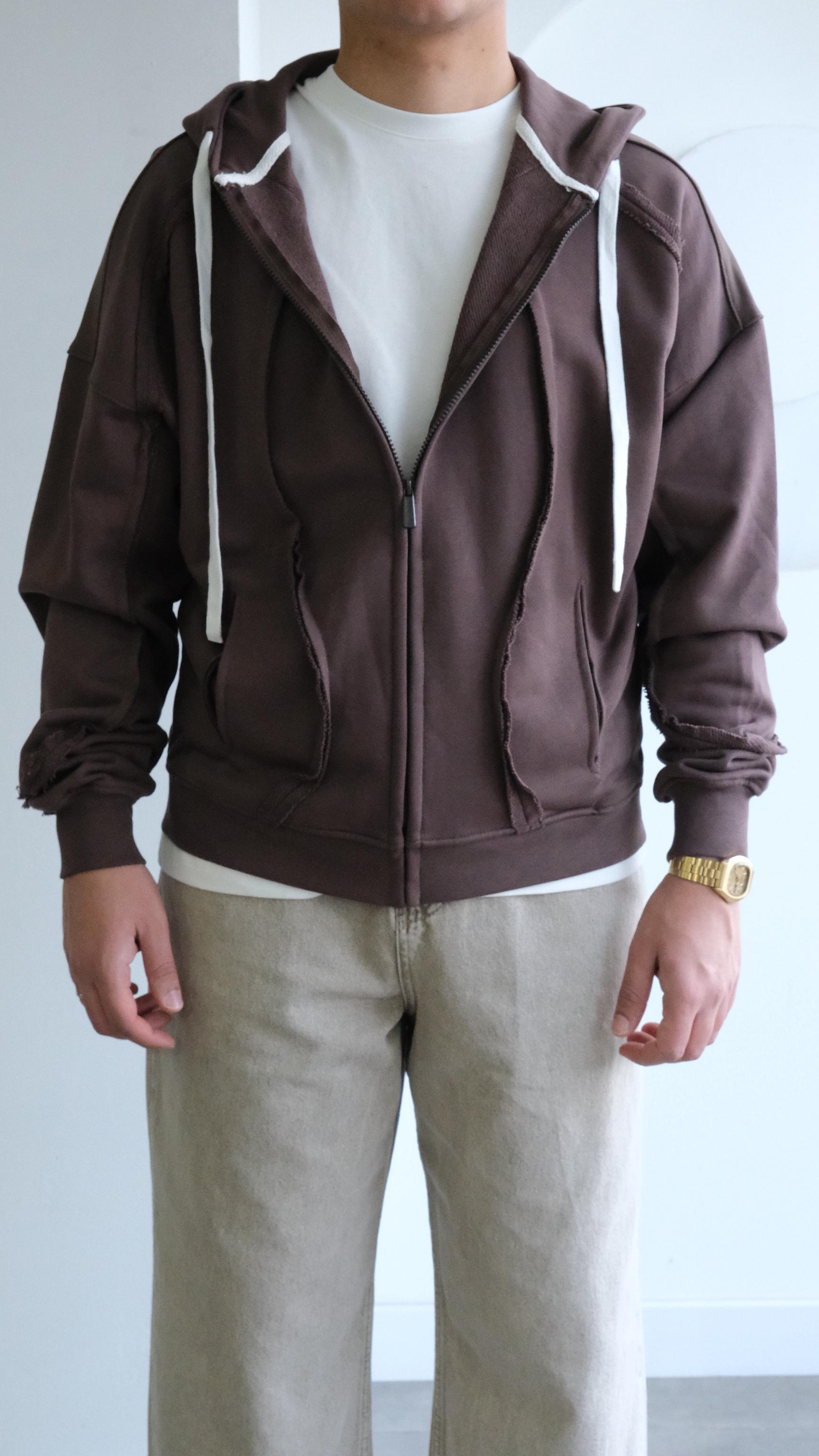 Kahve Kapüşonlu Şerit Desenli Sweatshirt