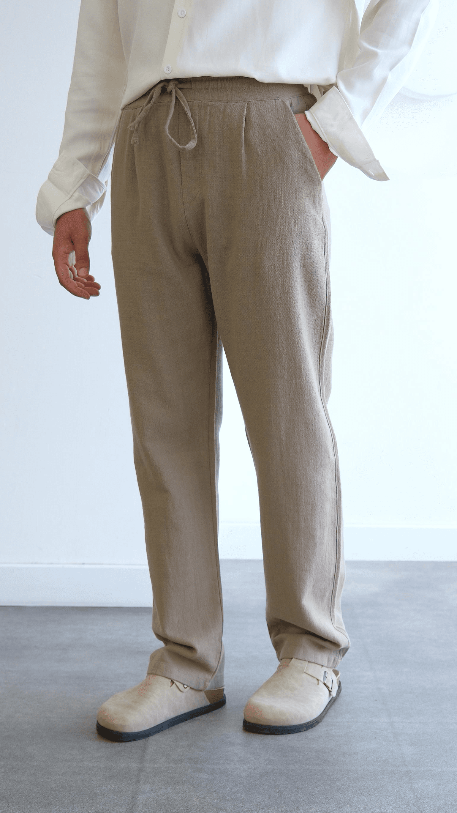 Kahve Örme Baggy Keten Pantolon