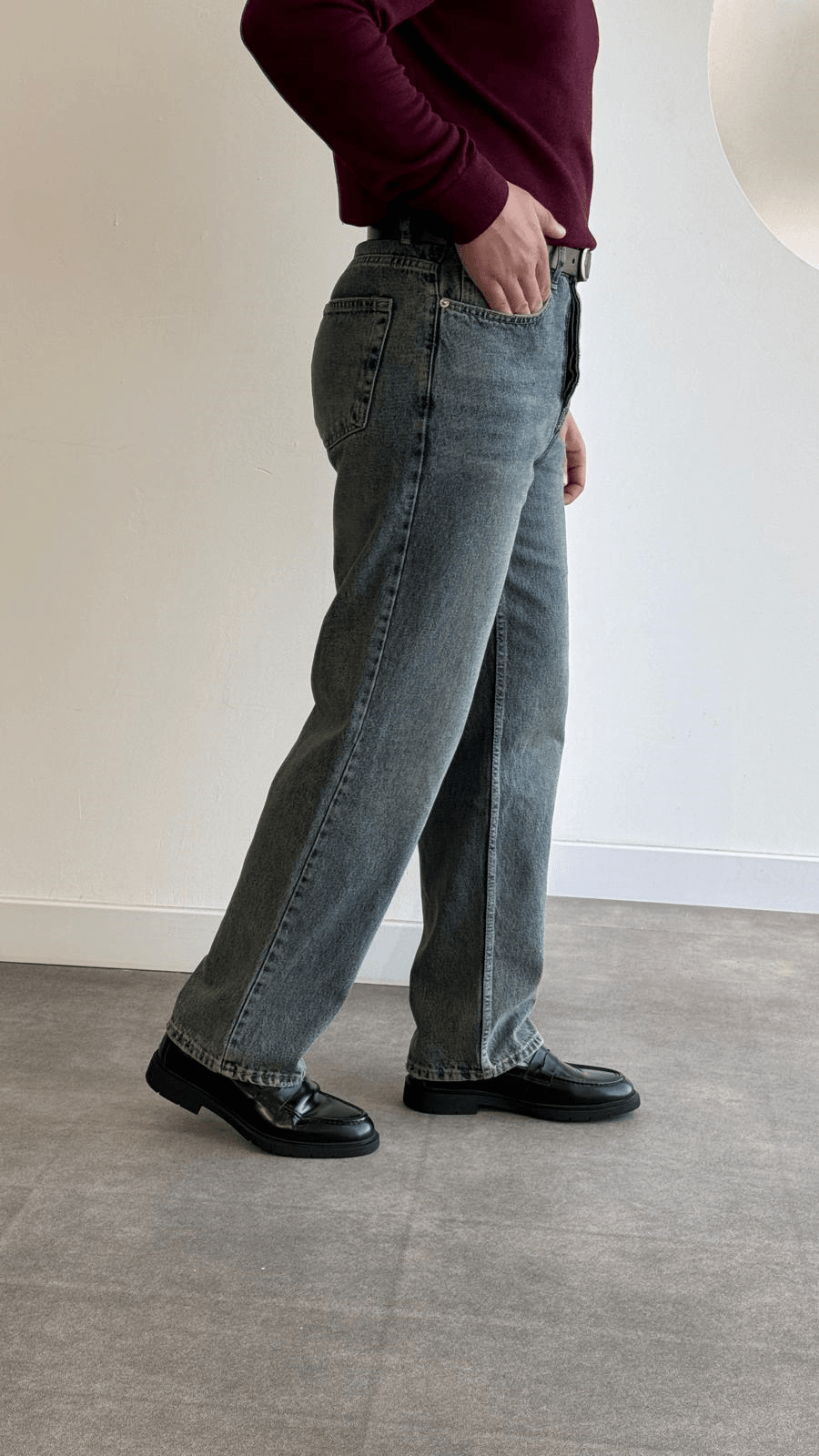 Soluk renk baggy jean pantolon