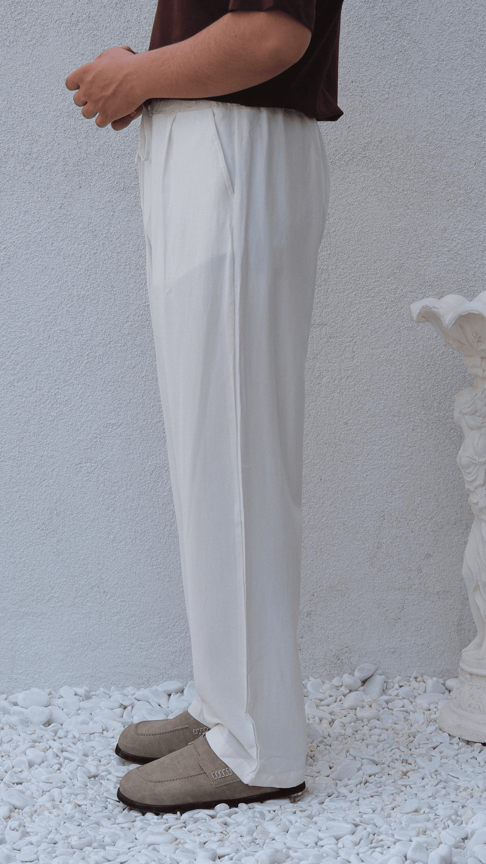 Beyaz Modal Baggy Pantolon