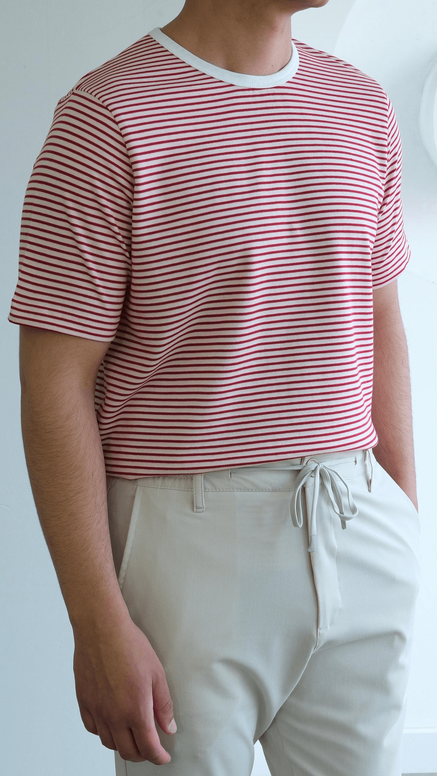 Kırmızı Şeritli Basıc Tshirt