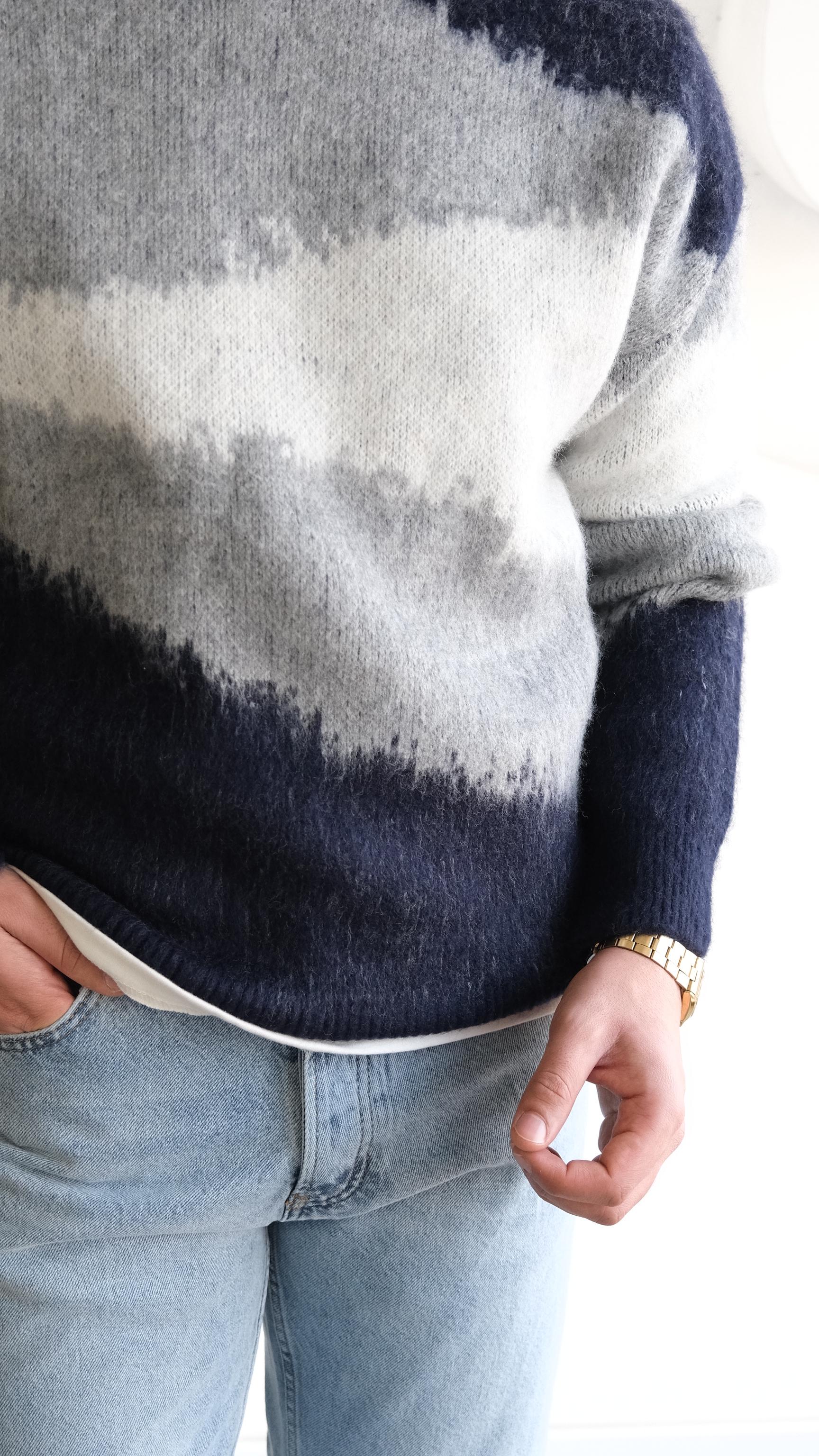 Lacivert Desenli Yün Görünümlü Kazak