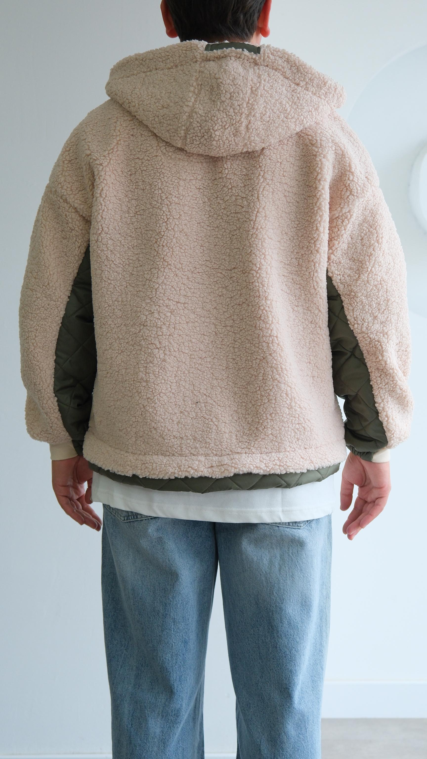 Bej Kapüşonlu Blok Peluşlu Sweatshirt