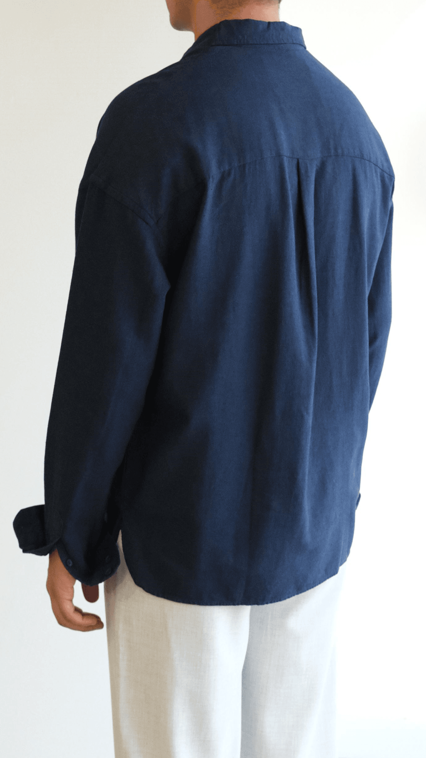 Lacivert Oversize Pamuk Keten Gömlek
