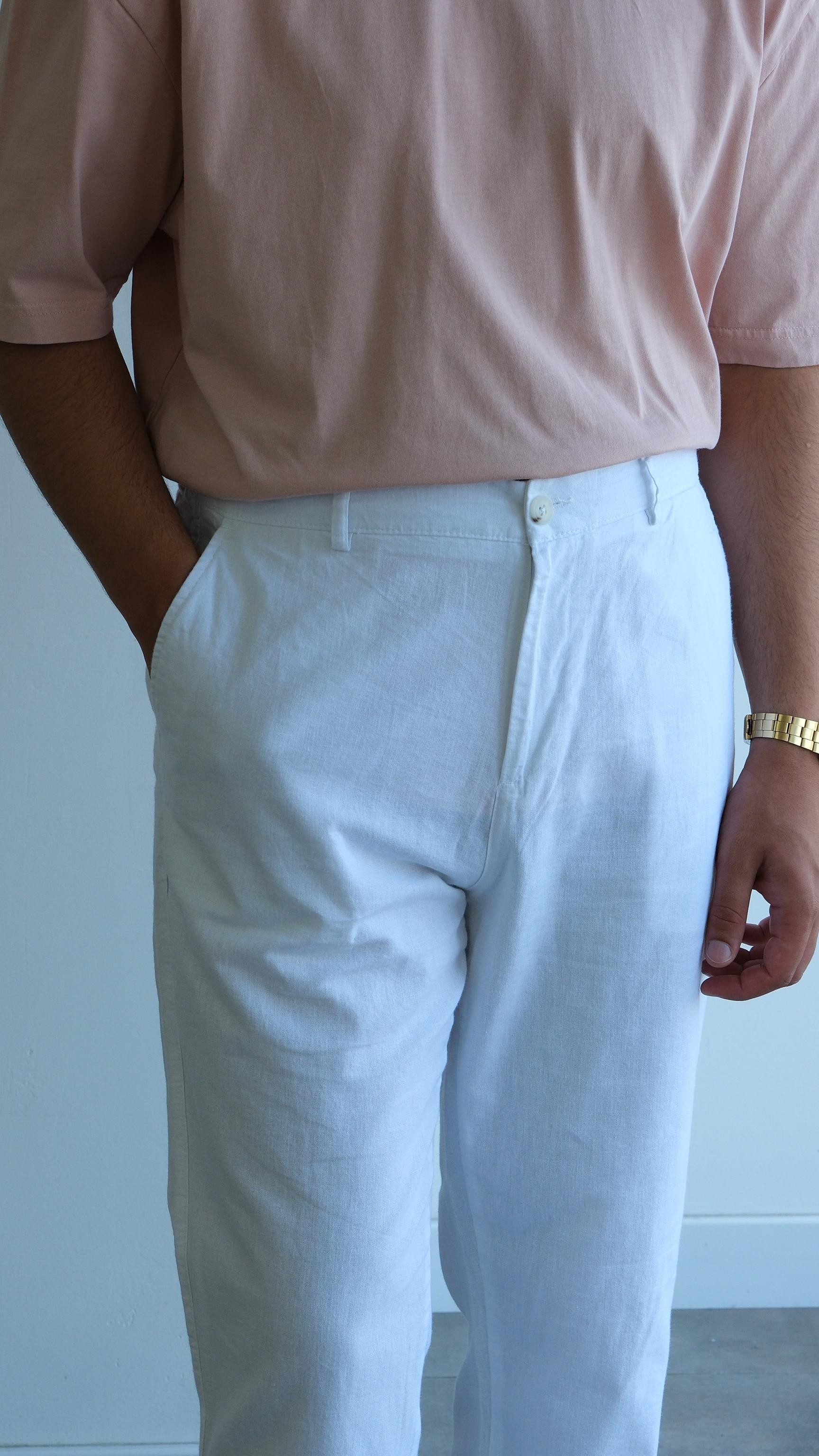 Beyaz Regular Keten Pantolon