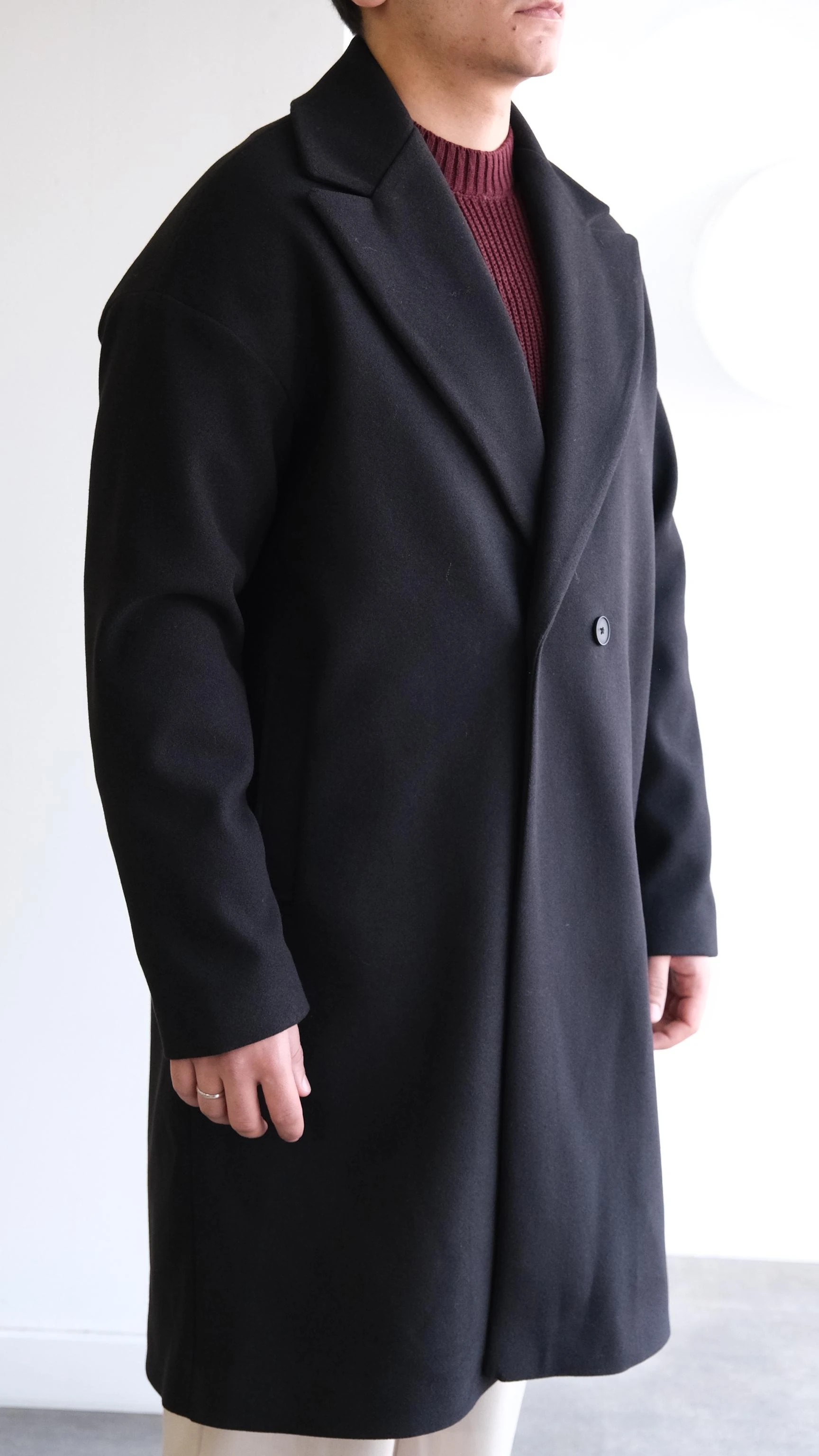 Siyah Kruvaze Kaşe Kaban