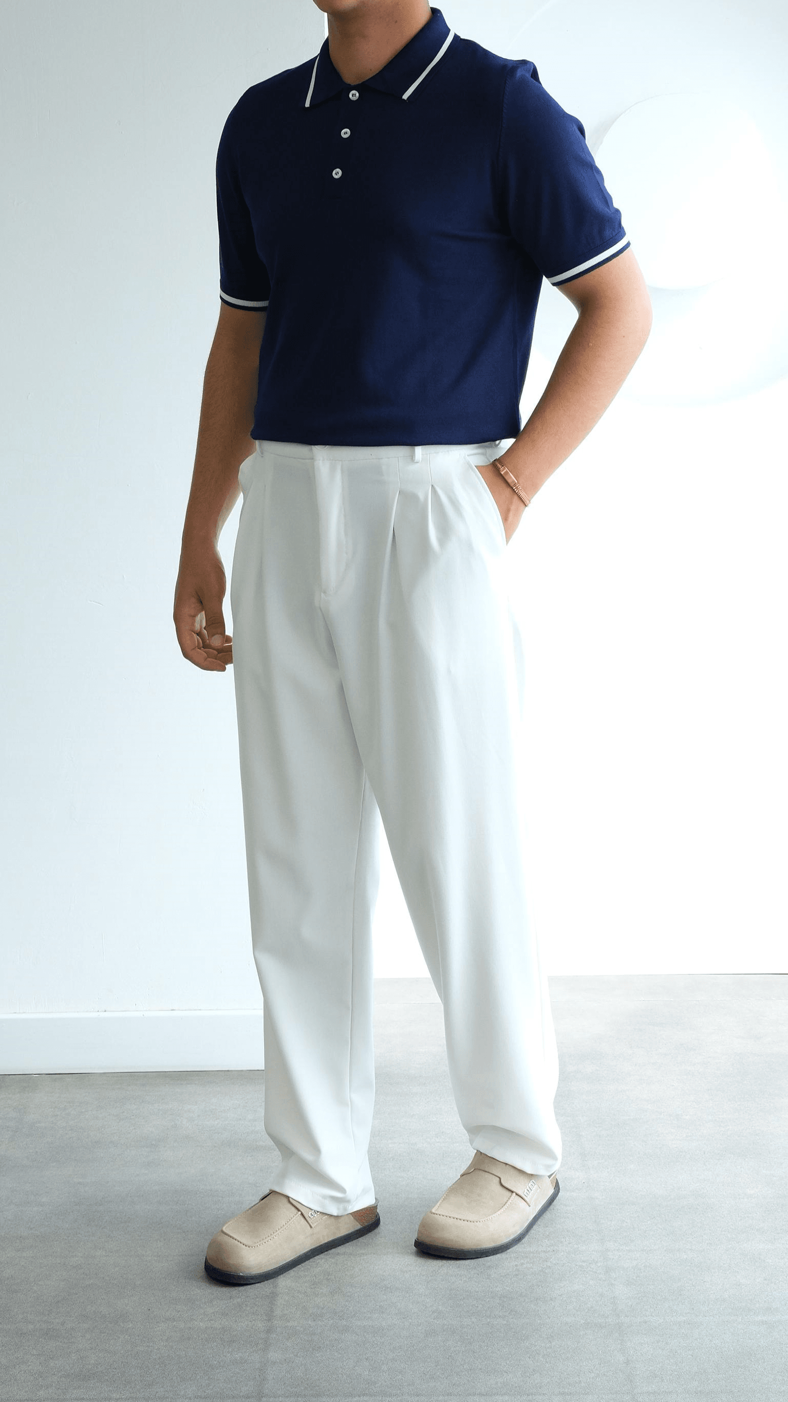 Lacivert Şeritli Polo Yaka Triko Tshirt
