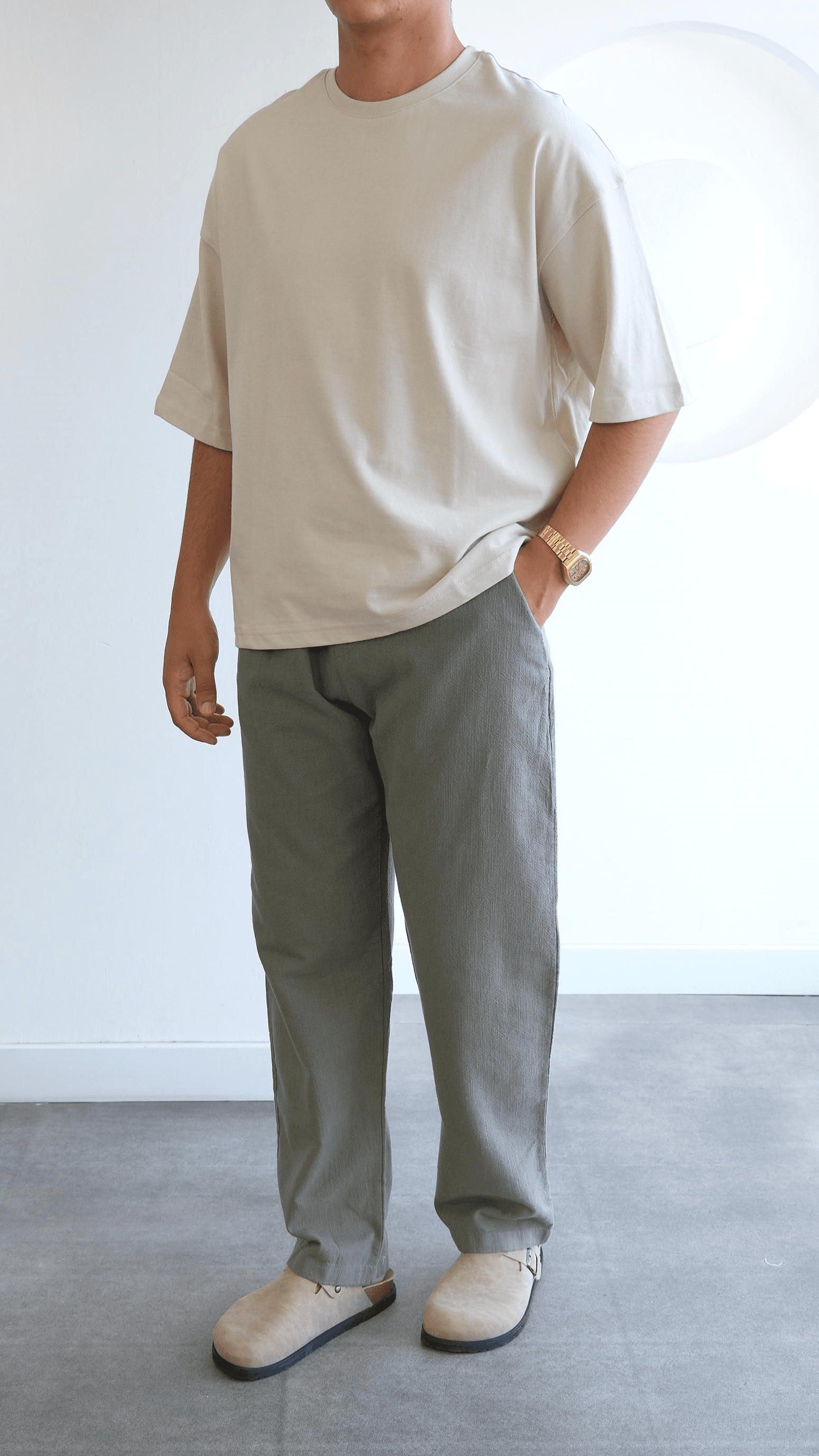 Ekru Crop Fıt Basıc Tshirt