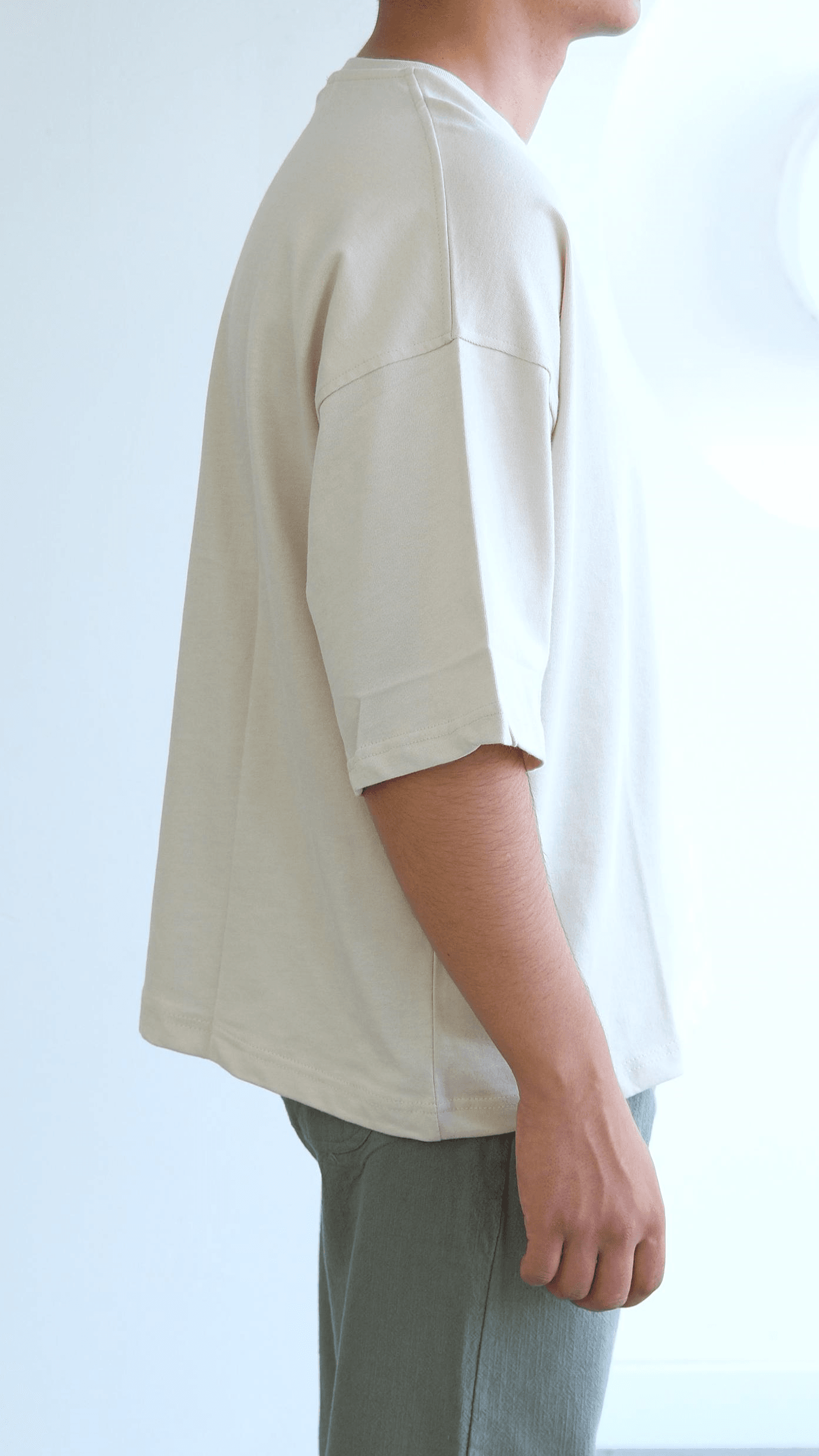 Ekru Crop Fıt Basıc Tshirt