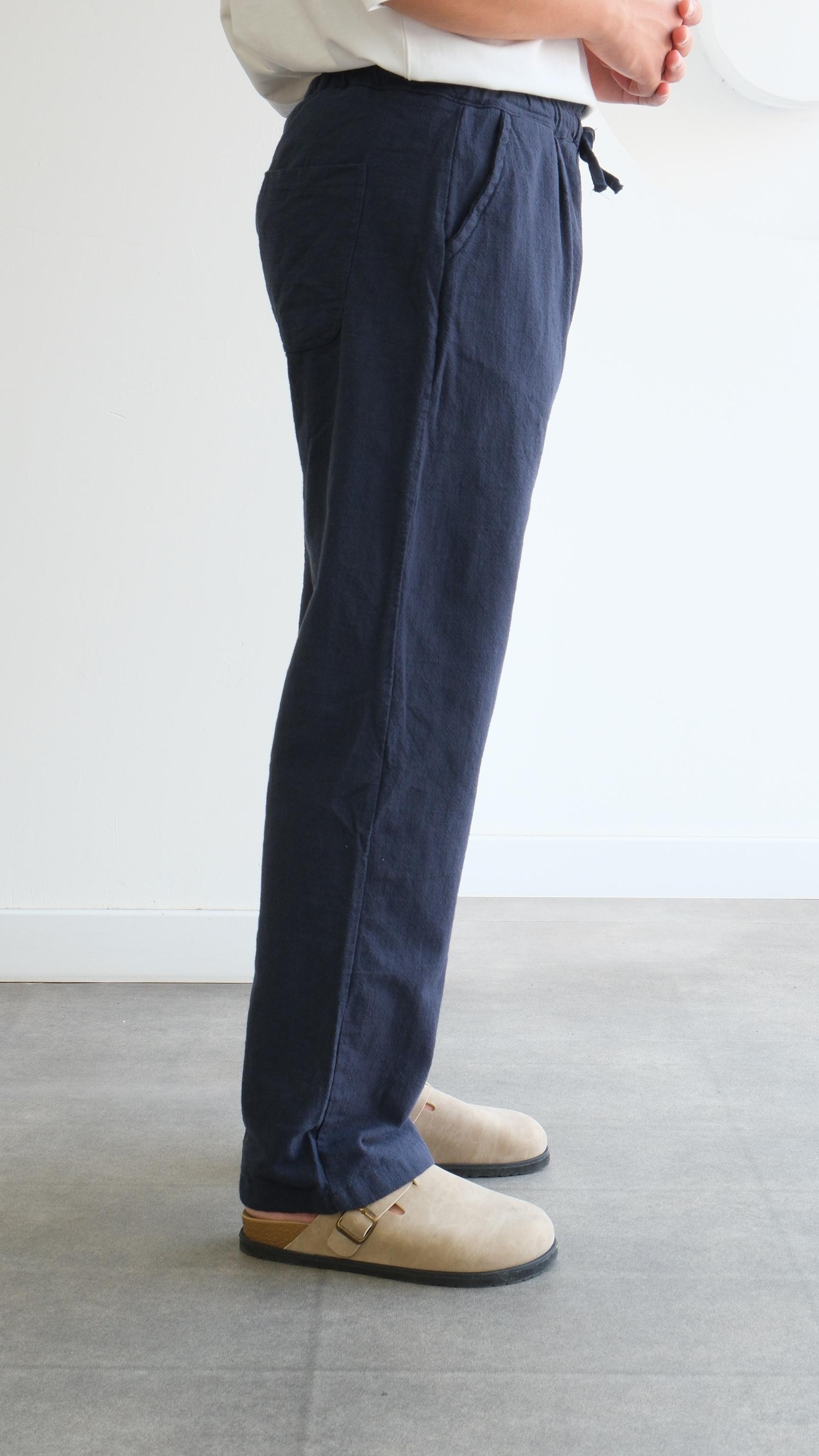 Lacivert Örme Baggy Keten Pantolon