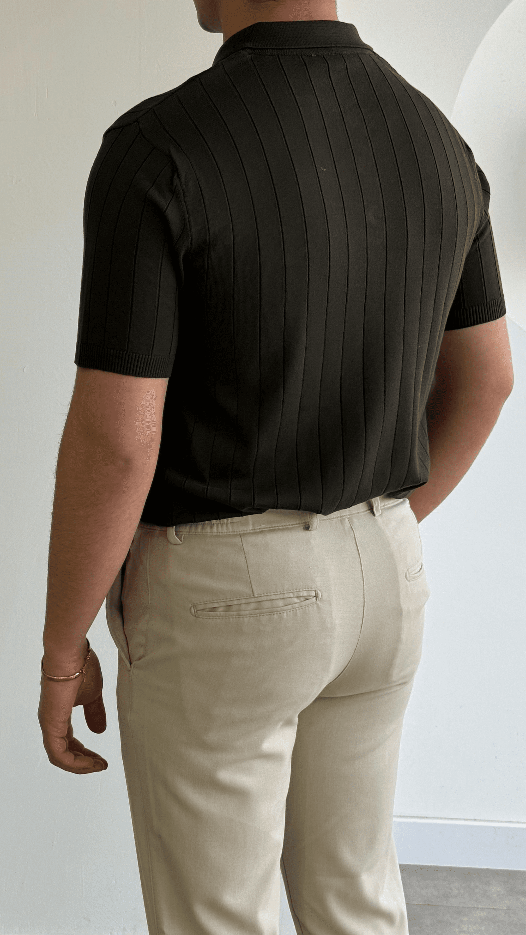 Haki Şeritli Polo Yaka Triko
