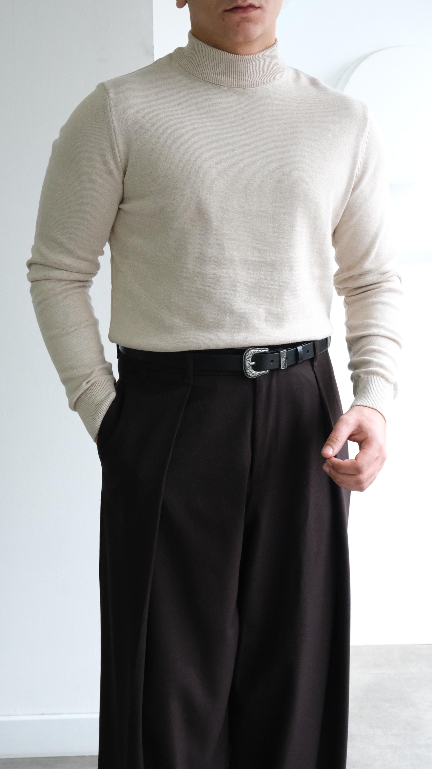 Bej Yarım Boğazlı Triko