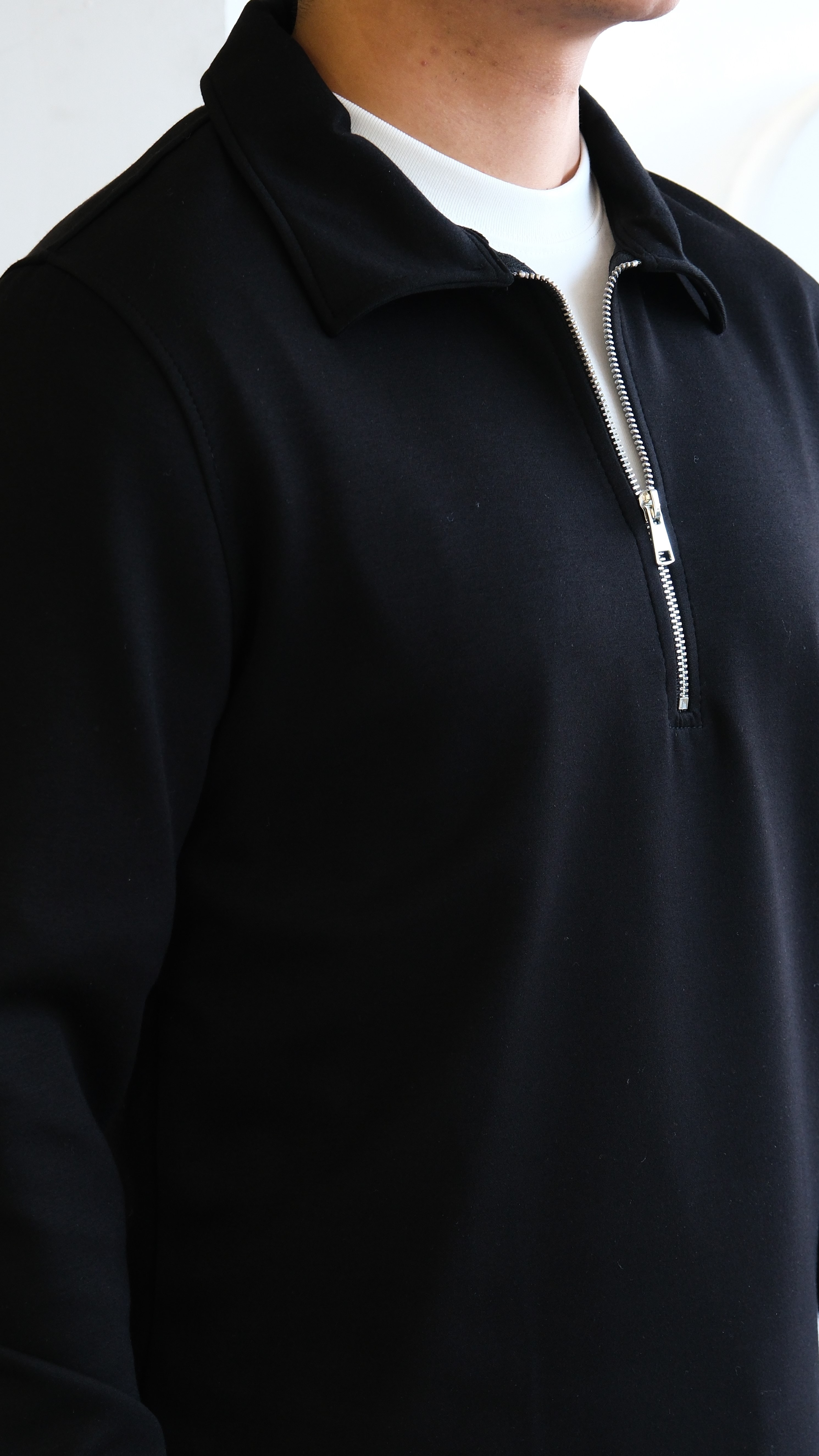 Siyah Fermuarlı Apaş Yaka Scuba Sweat