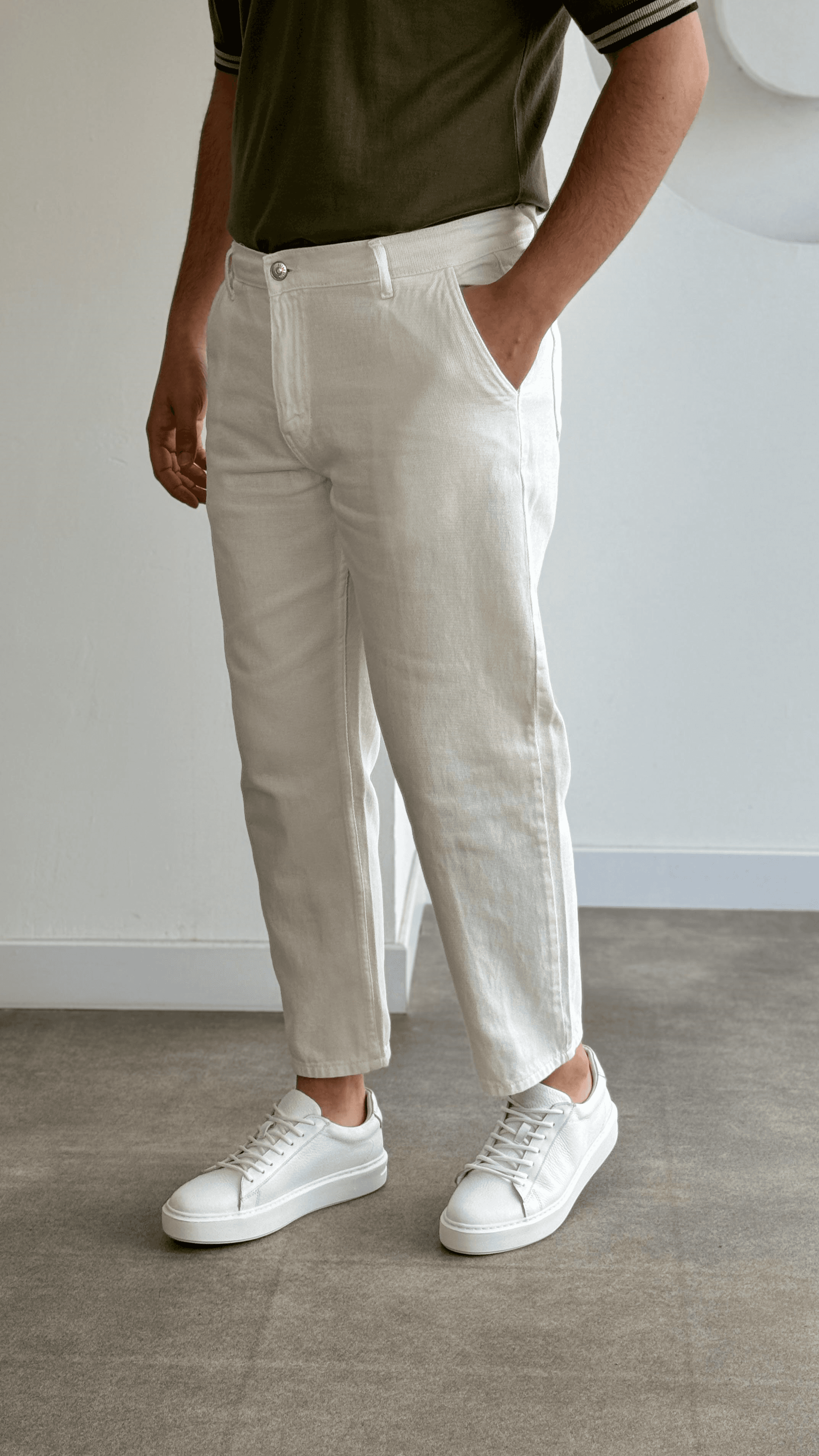 Ekru Gabardin Boyfriend Jean Pantolon