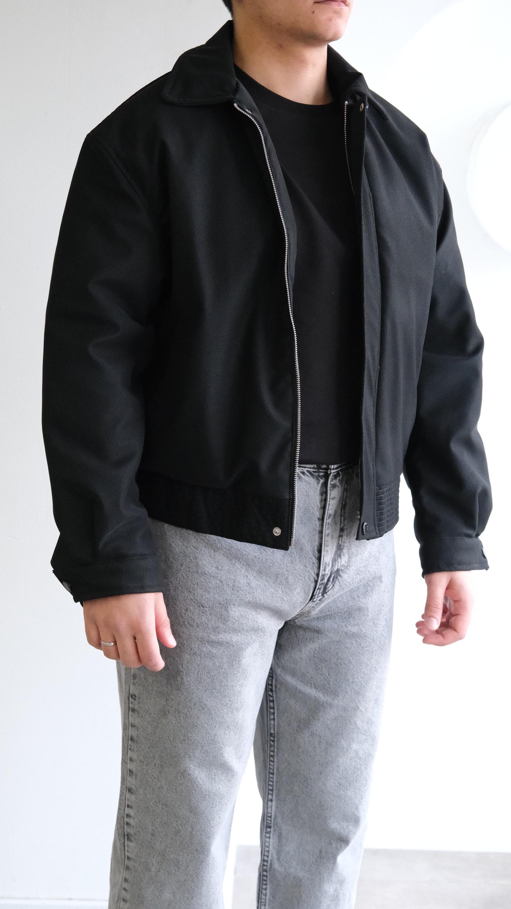 Siyah Teknik Kumaş Bomber Mont