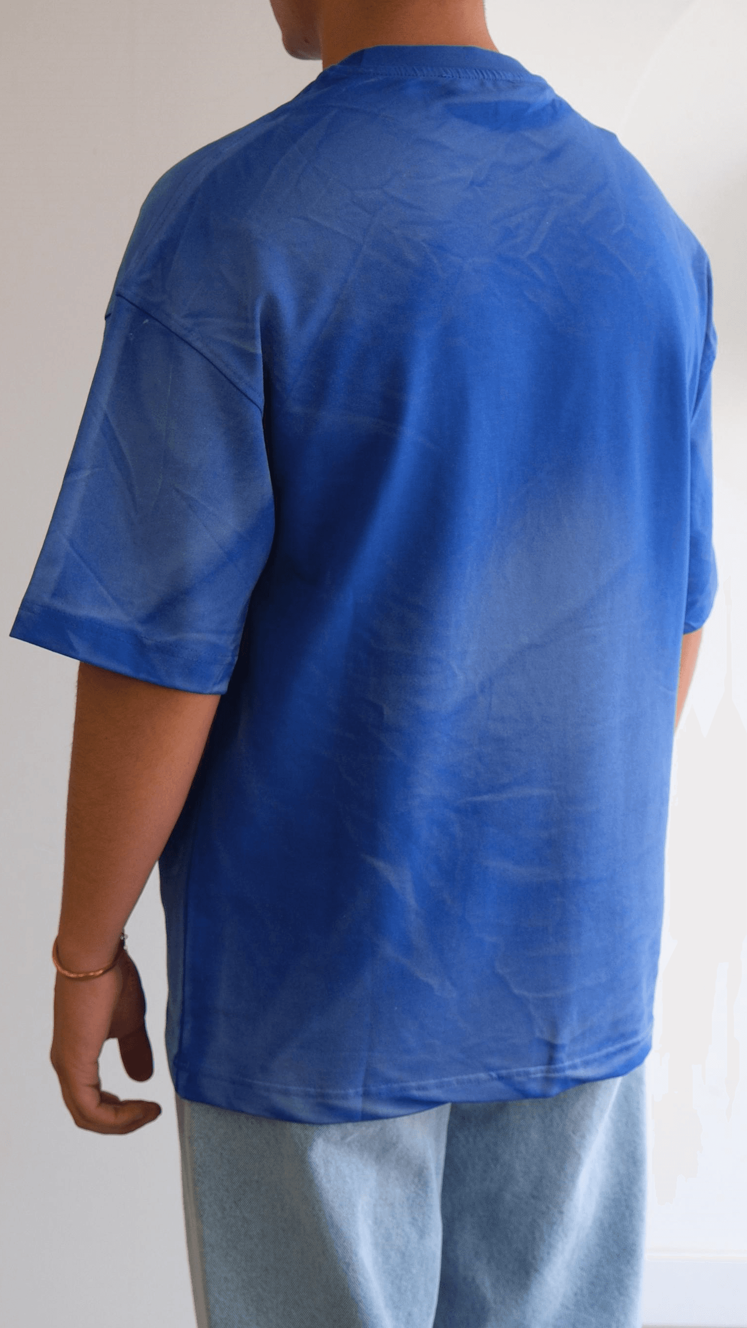 Saks Mavisi Yazı Baskılı Yıkamalı Tshirt