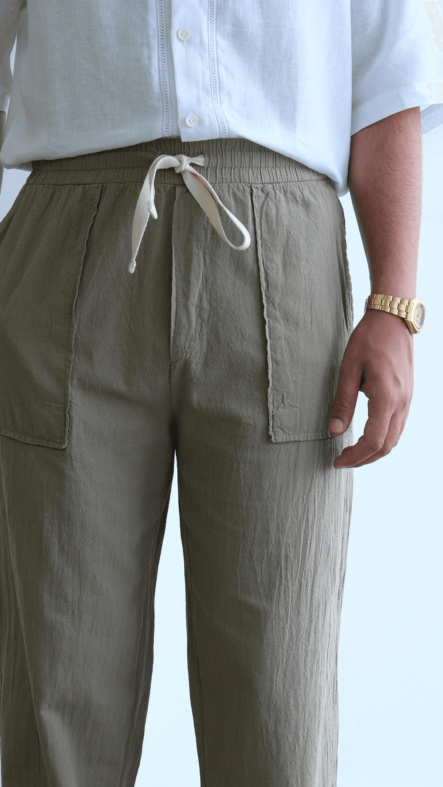 Haki Baggy Keten Pantolon
