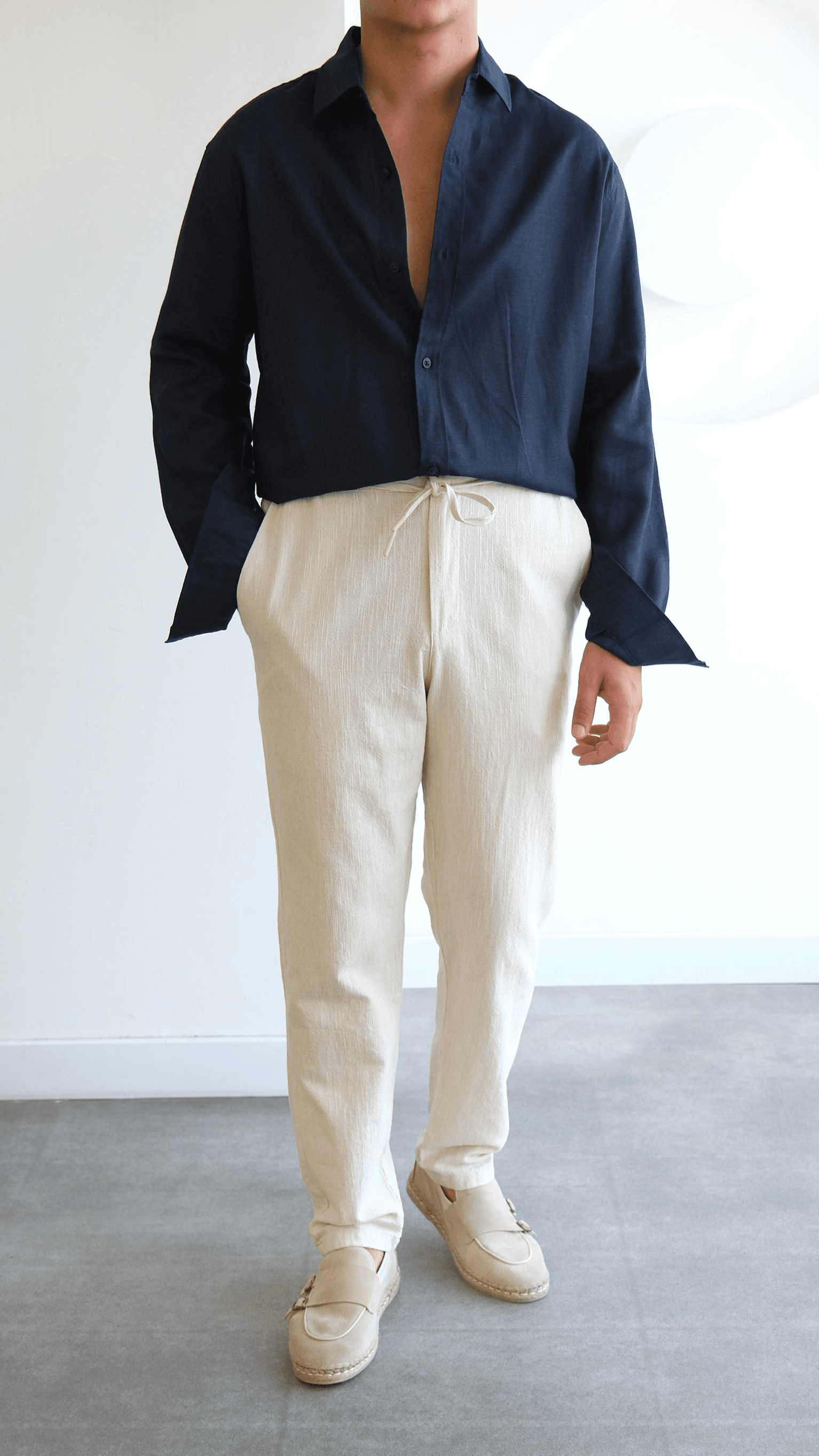 Bej Regular Keten Pantolon