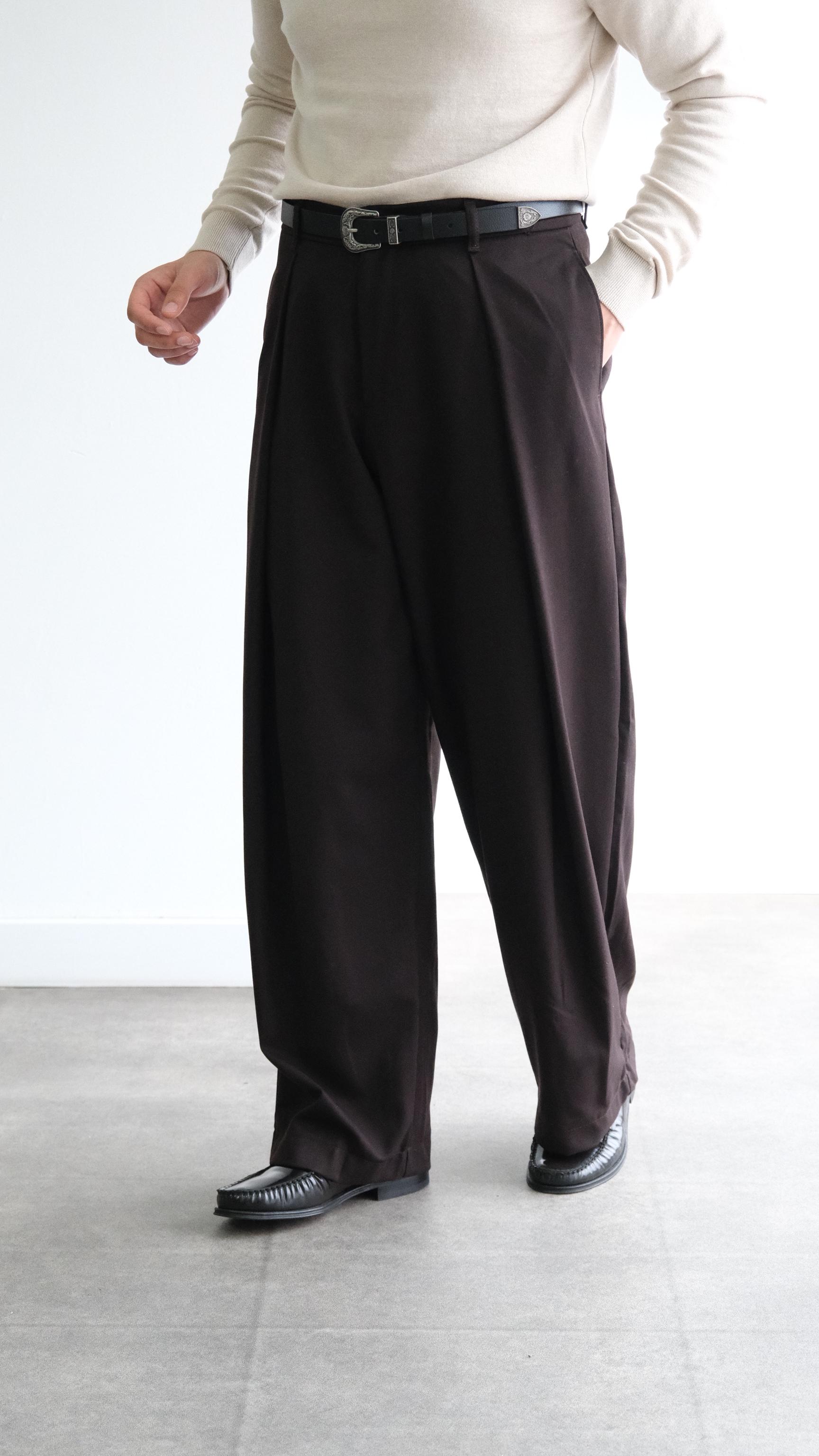 Acı Kahve Pileli Baggy Kumaş Pantolon