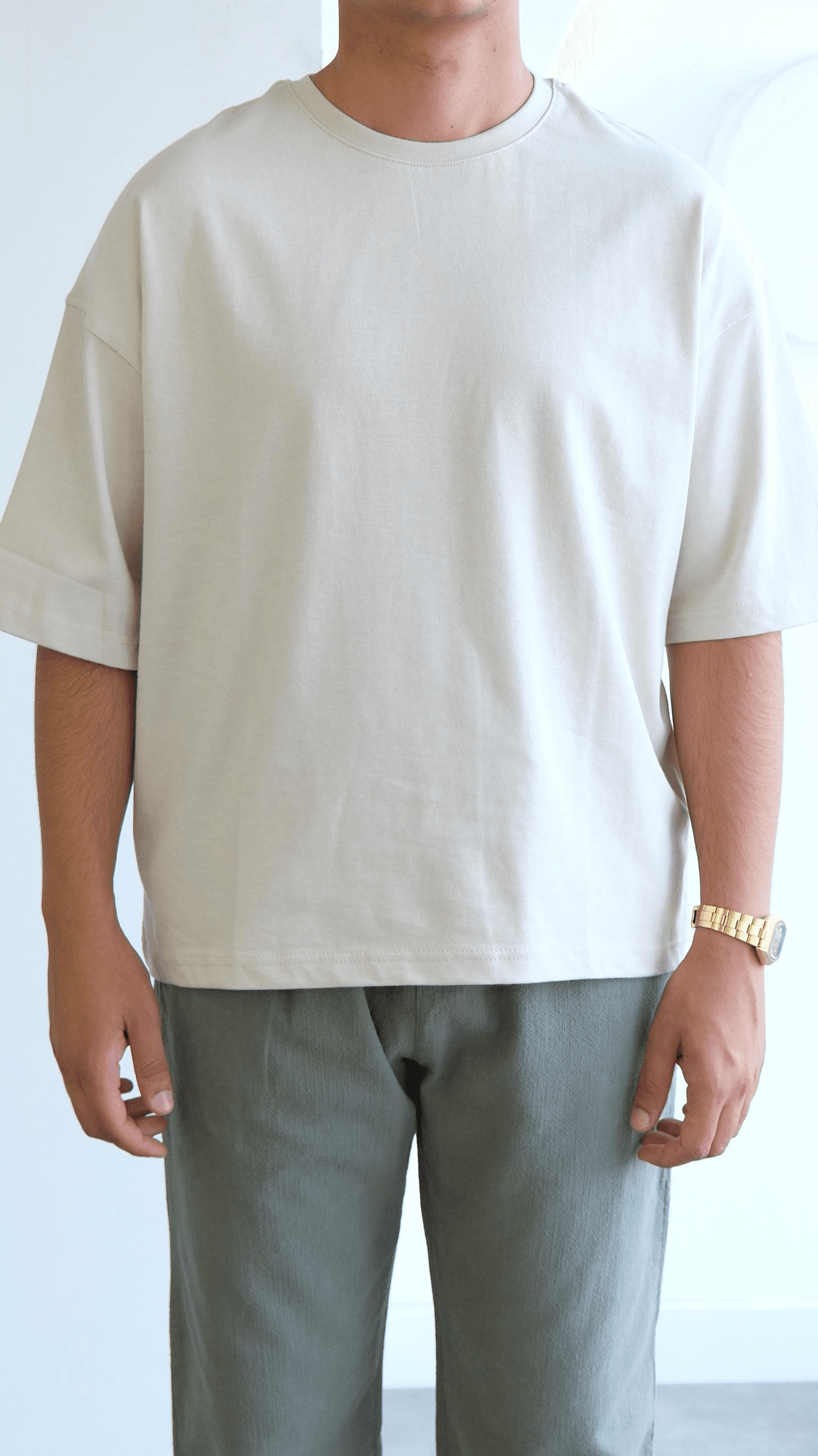Ekru Crop Fıt Basıc Tshirt