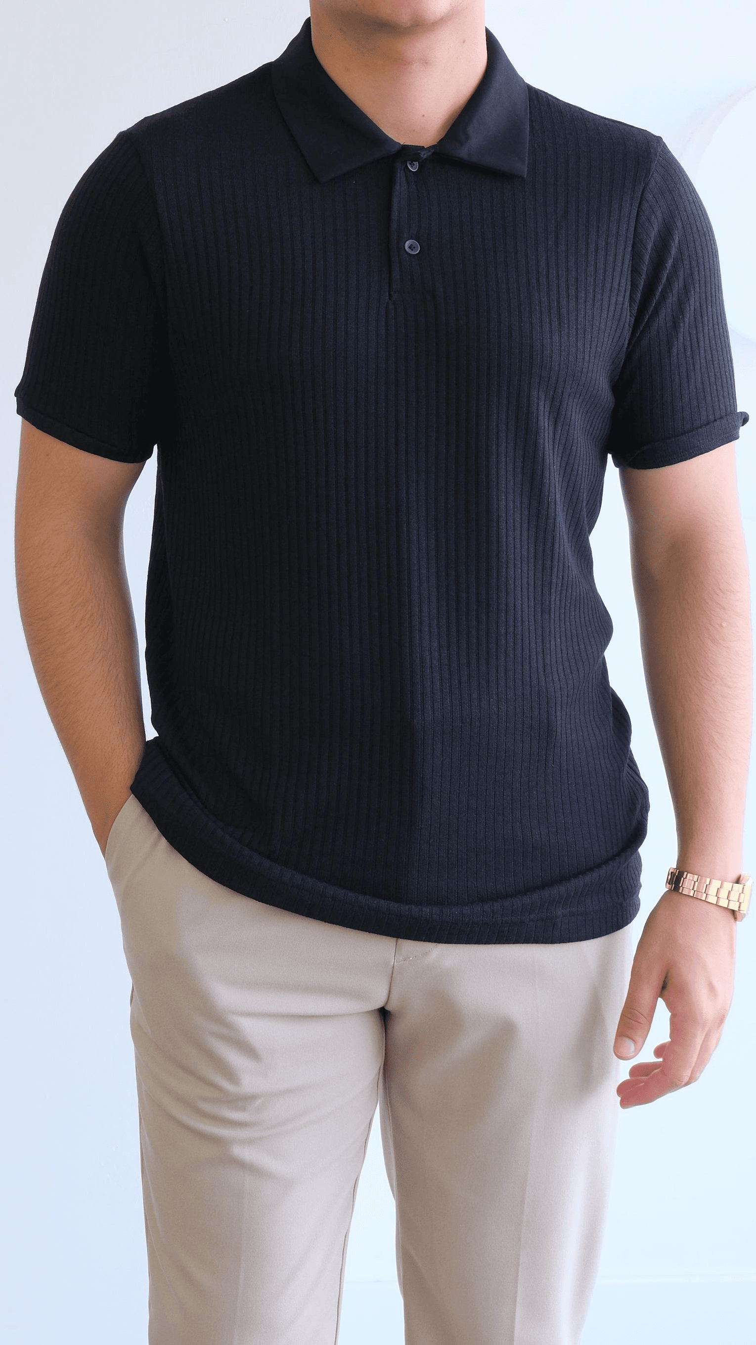 Siyah Fitilli Polo Yaka Tshirt