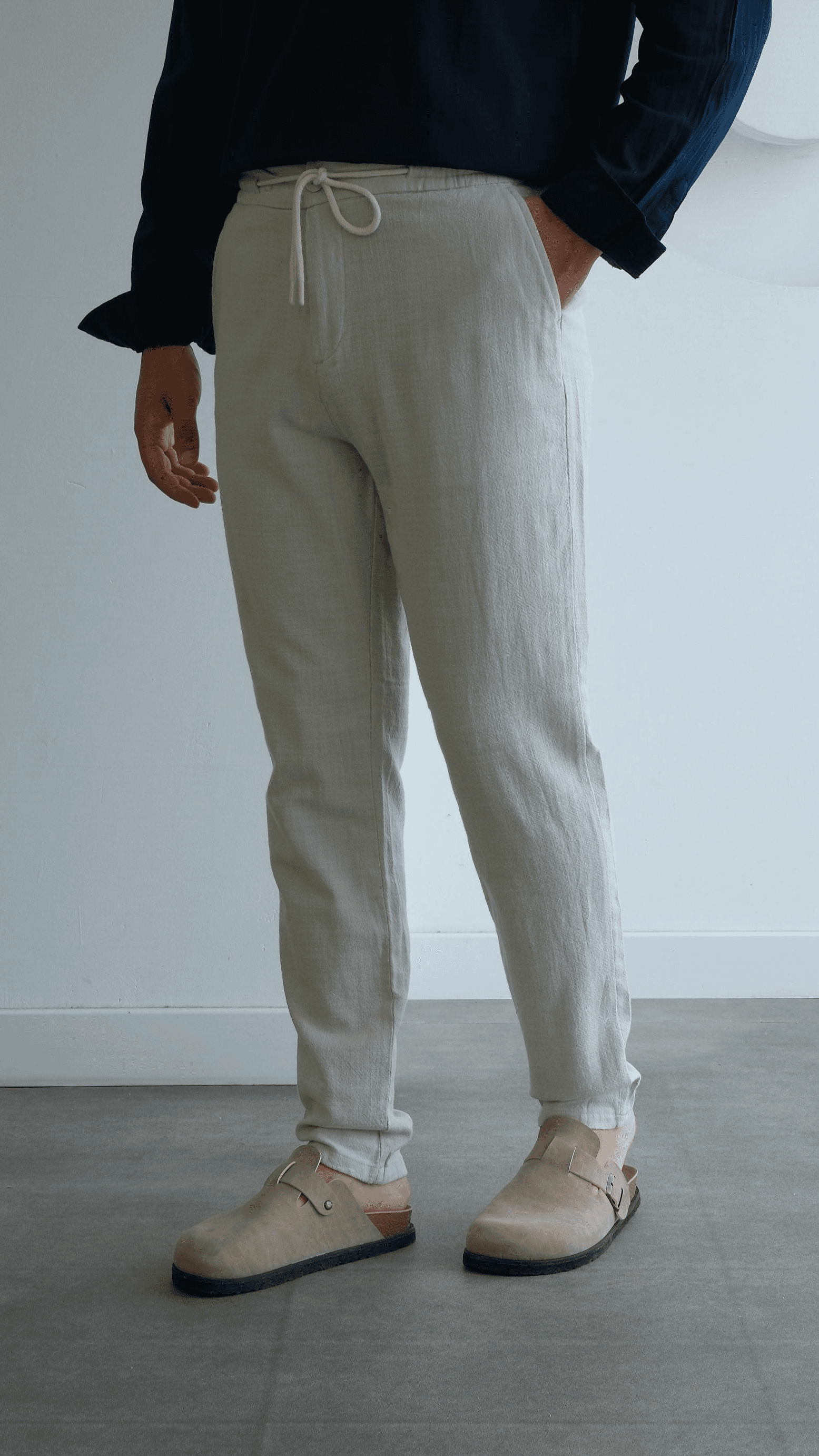 Regular Taş Rengi Keten Pantolon