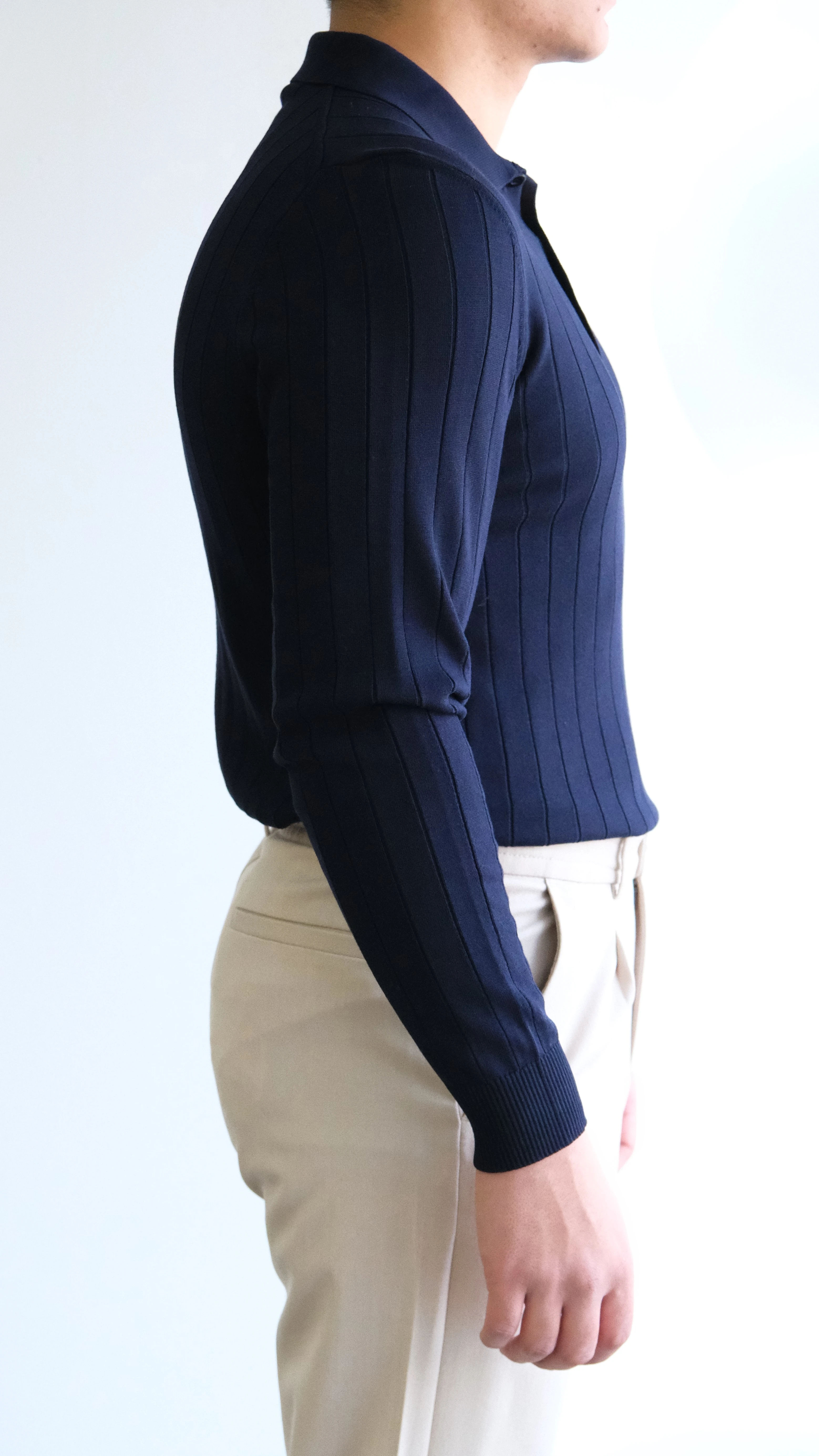 Polo Yaka Şeritli Lacivert Triko