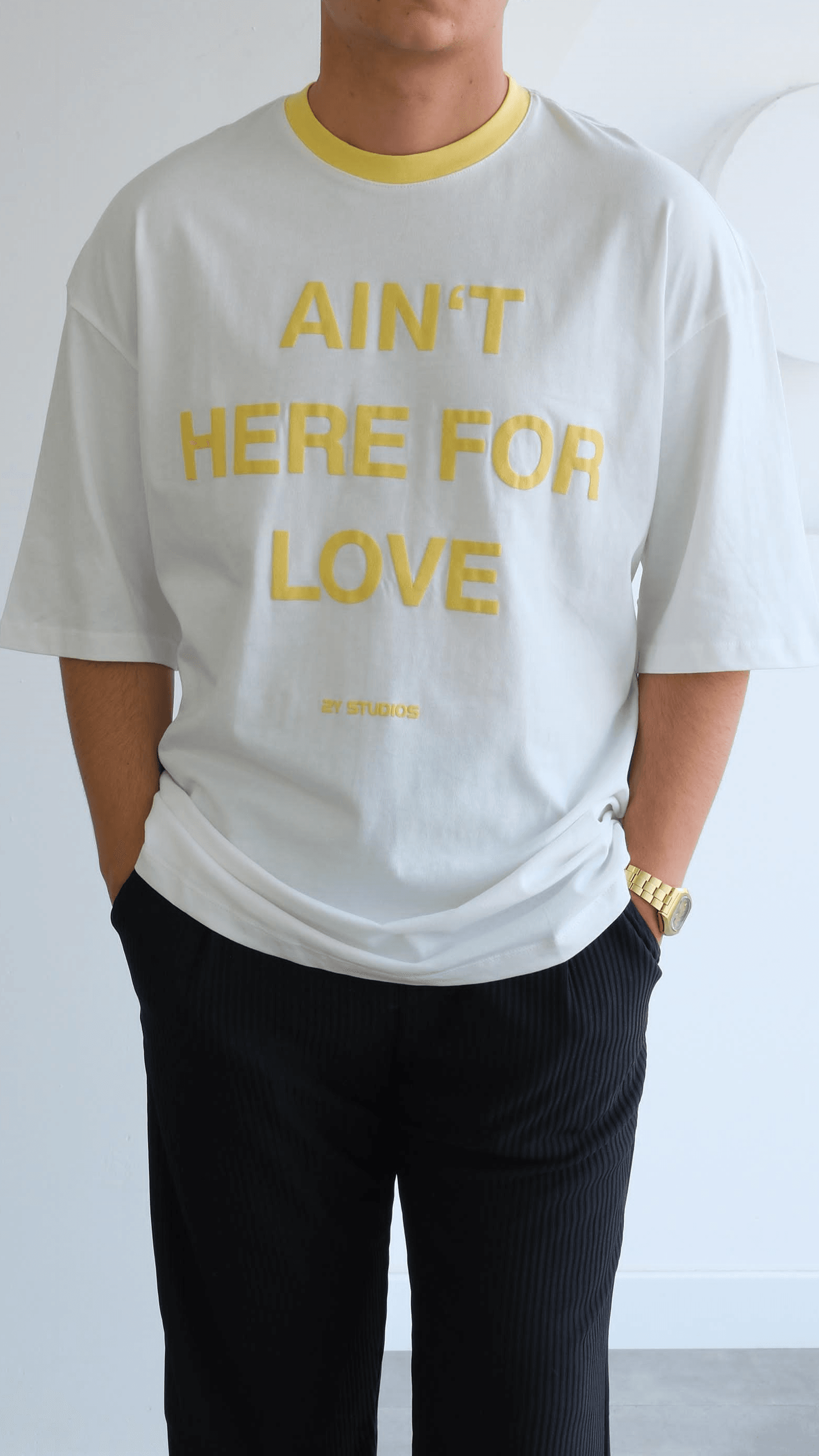  Sarı  Yazı Baskılı Oversize Tshirt
