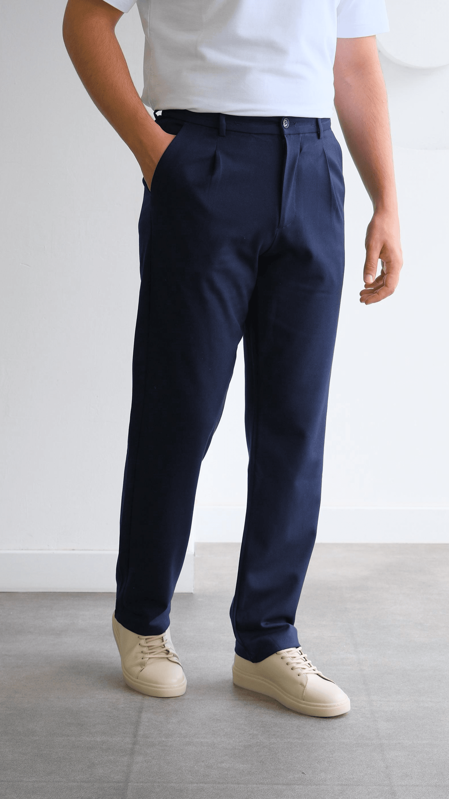 Lacivert Pileli Baggy Kumaş Pantolon