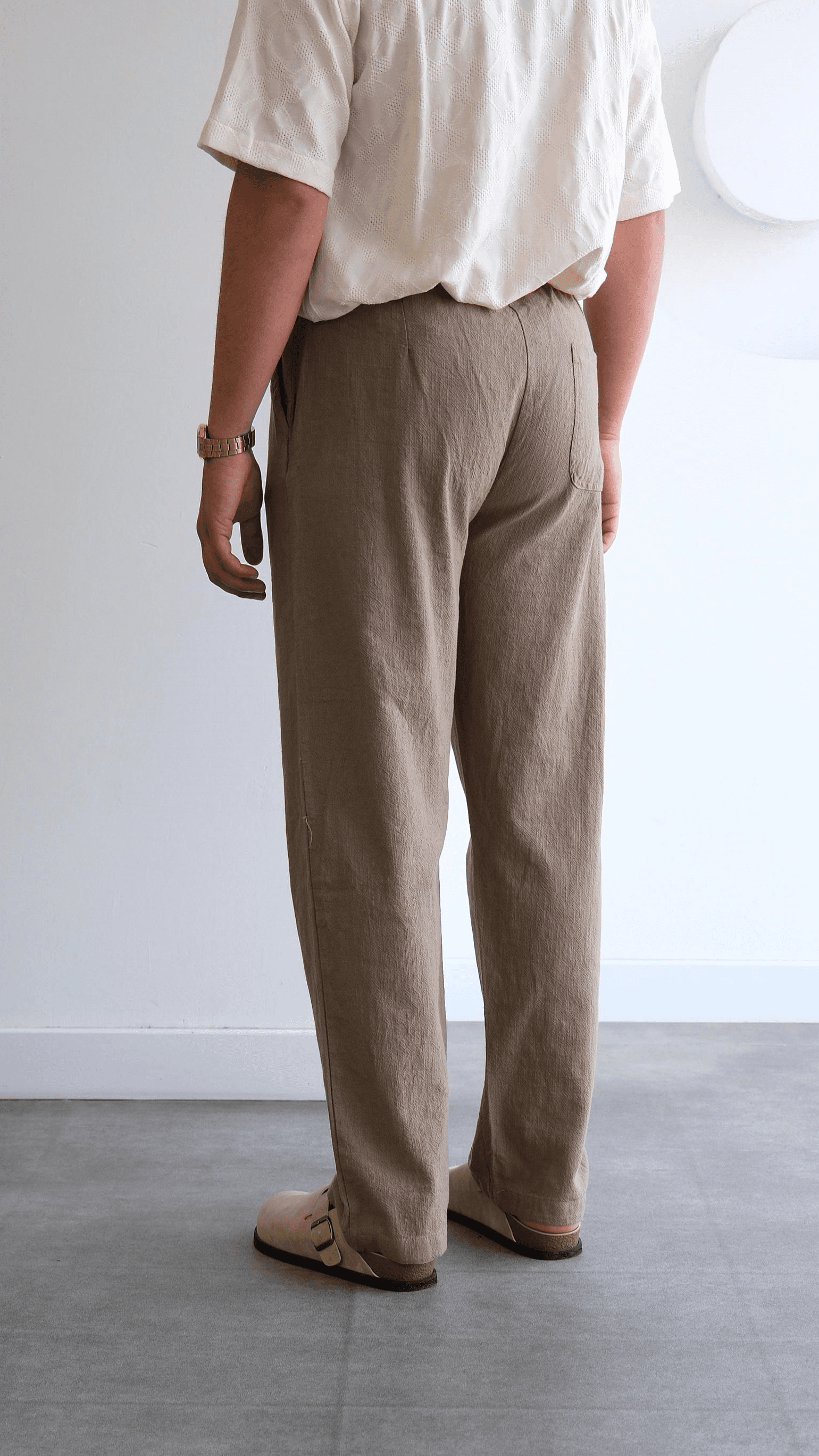 Kahve Baggy Keten Bağcıklı Pantolon