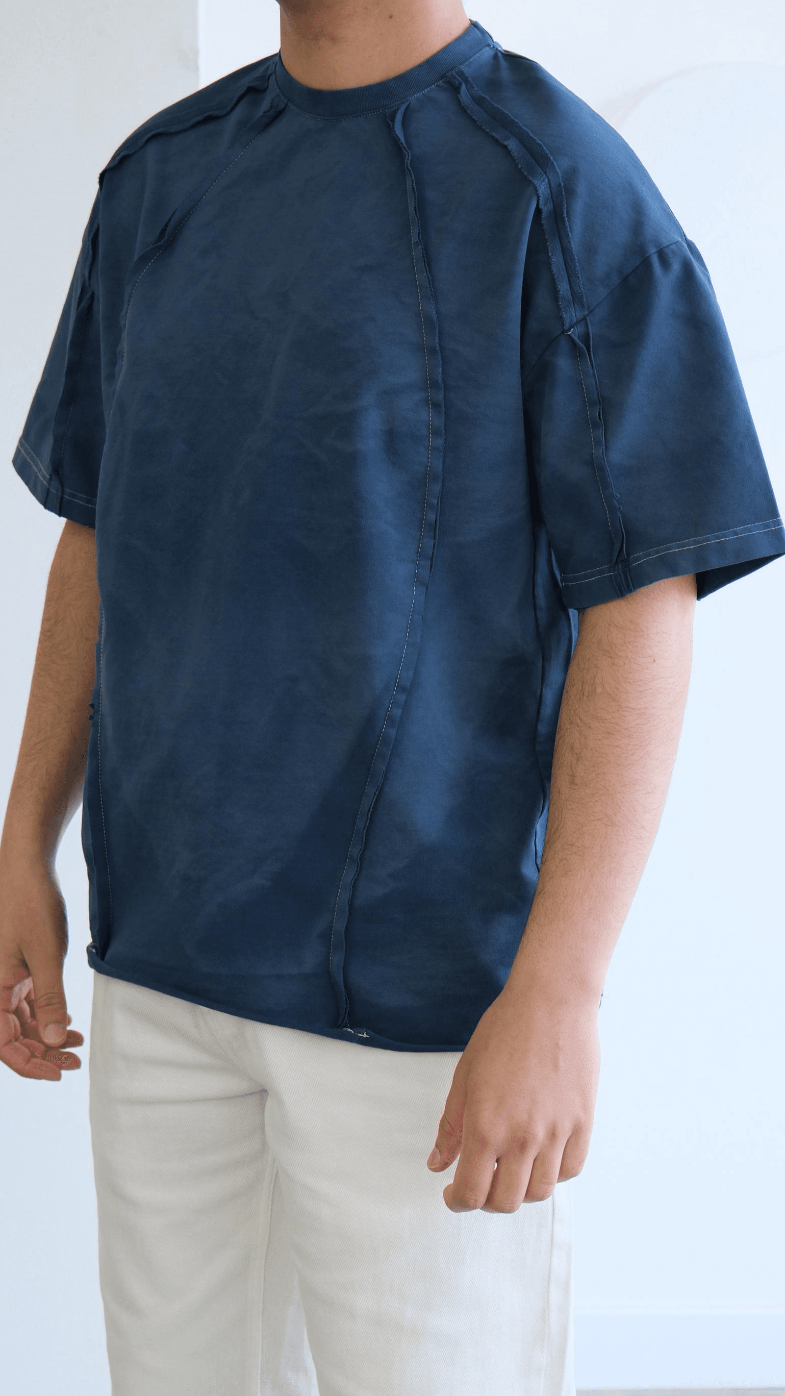 Mavi Oversize Dikiş Detaylı Tshirt