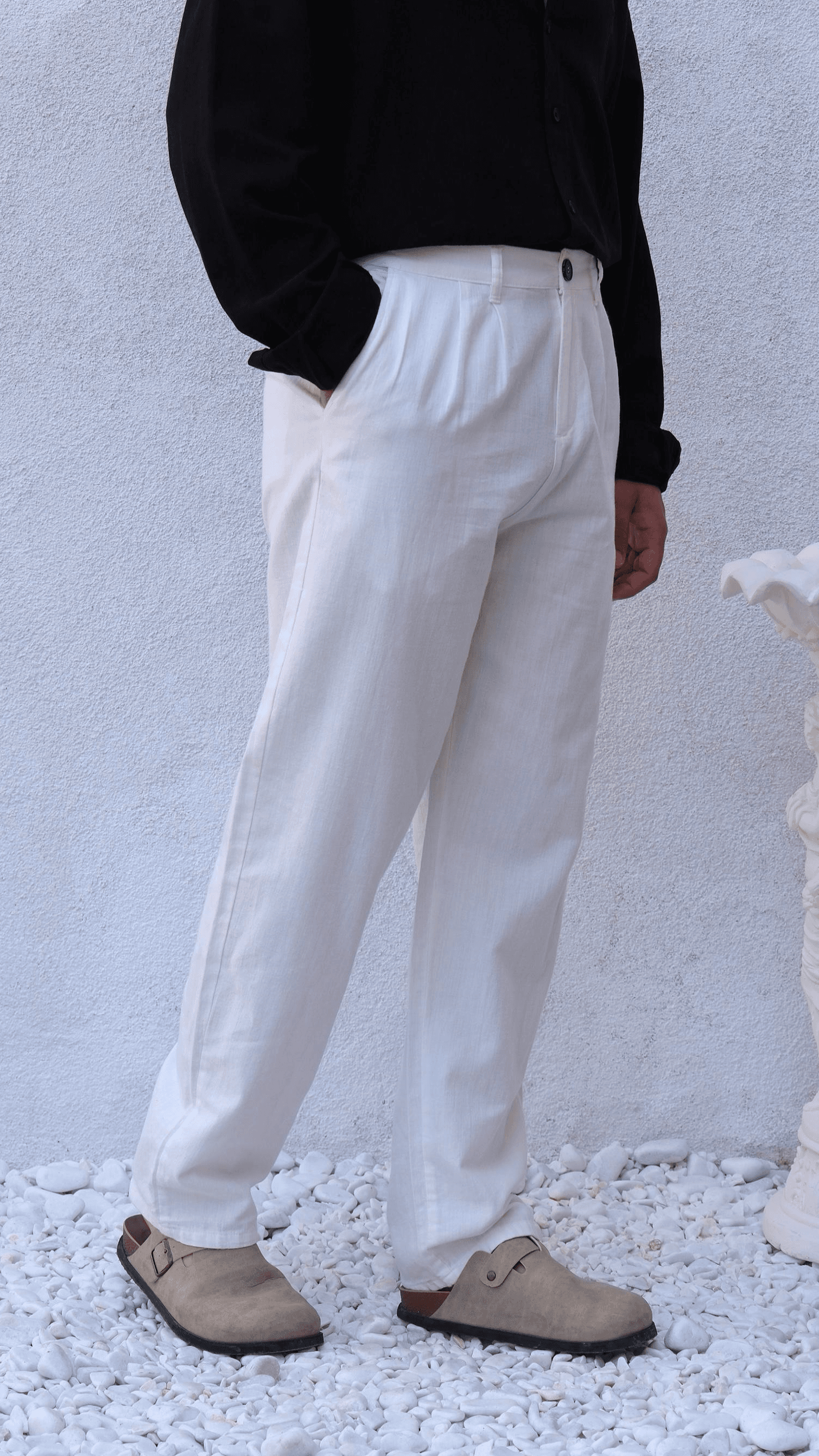 Beyaz Baggy Keten Pantolon