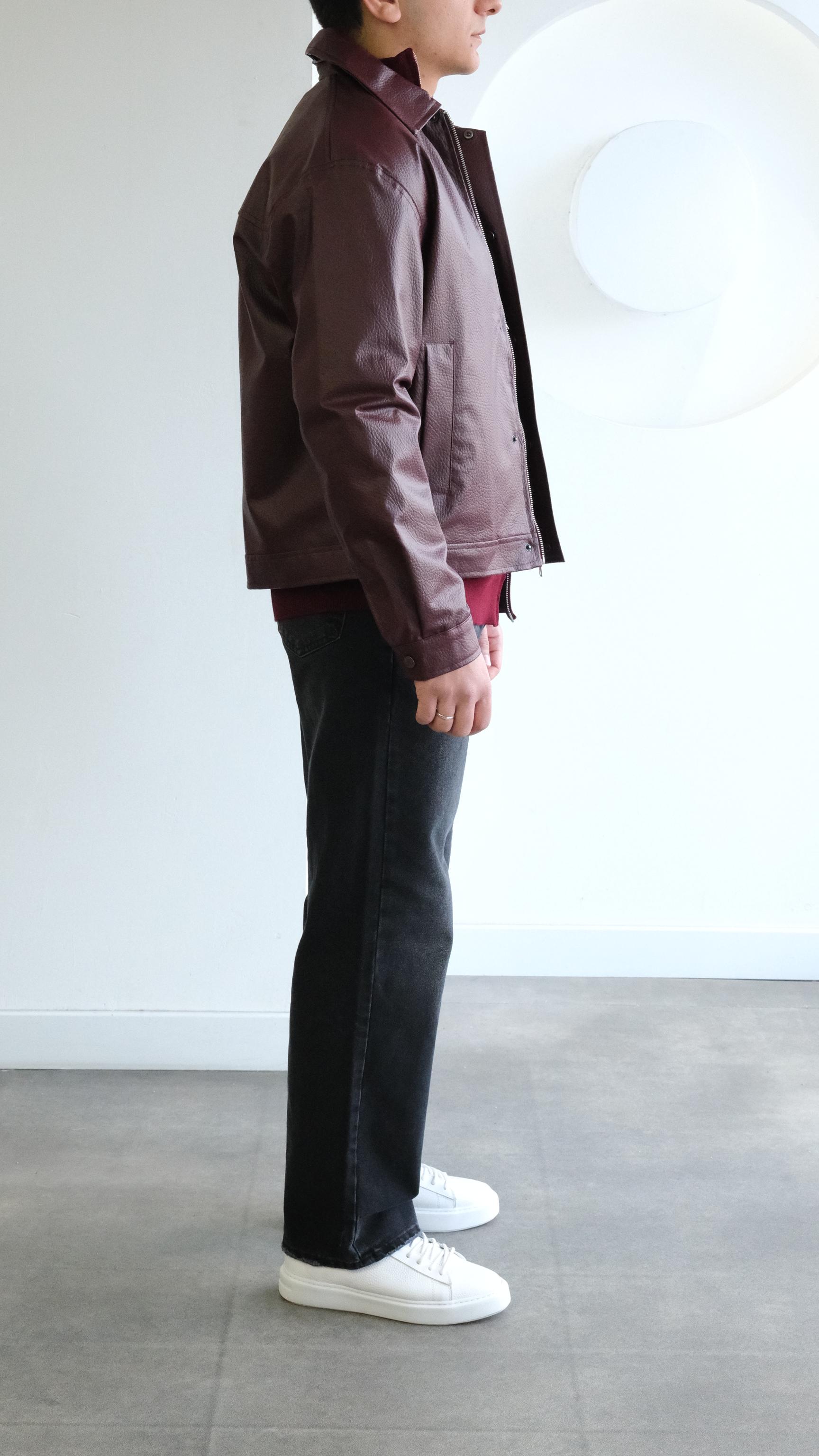 Bordo Dokulu Deri Ceket