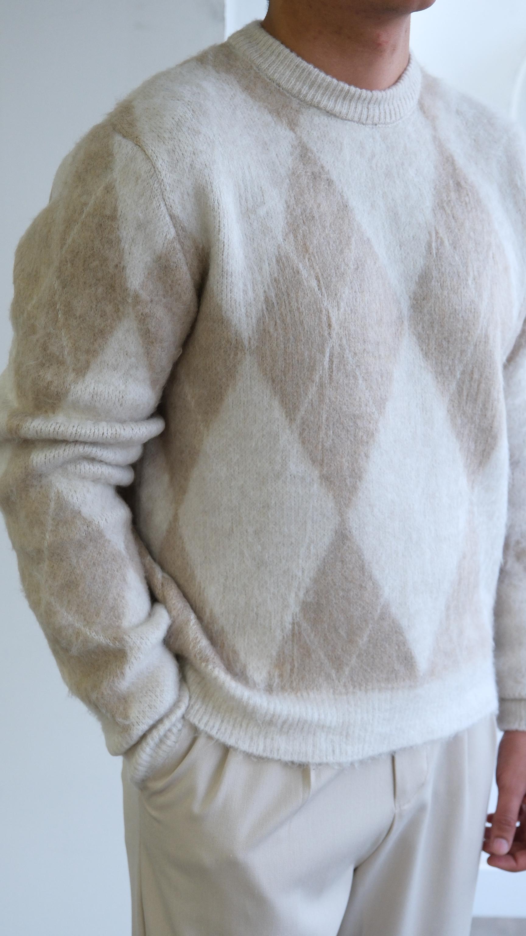 Baklava Desenli Bej Yün Görünümlü Kazak