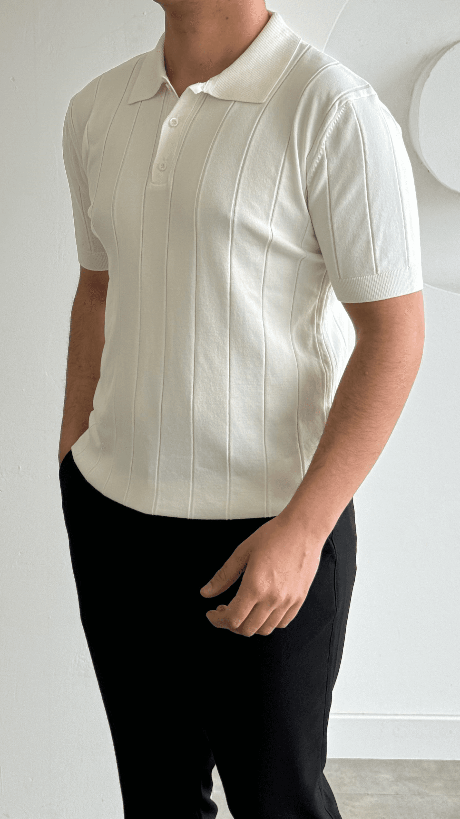 Beyaz Şeritli Premıum Polo Yaka Triko