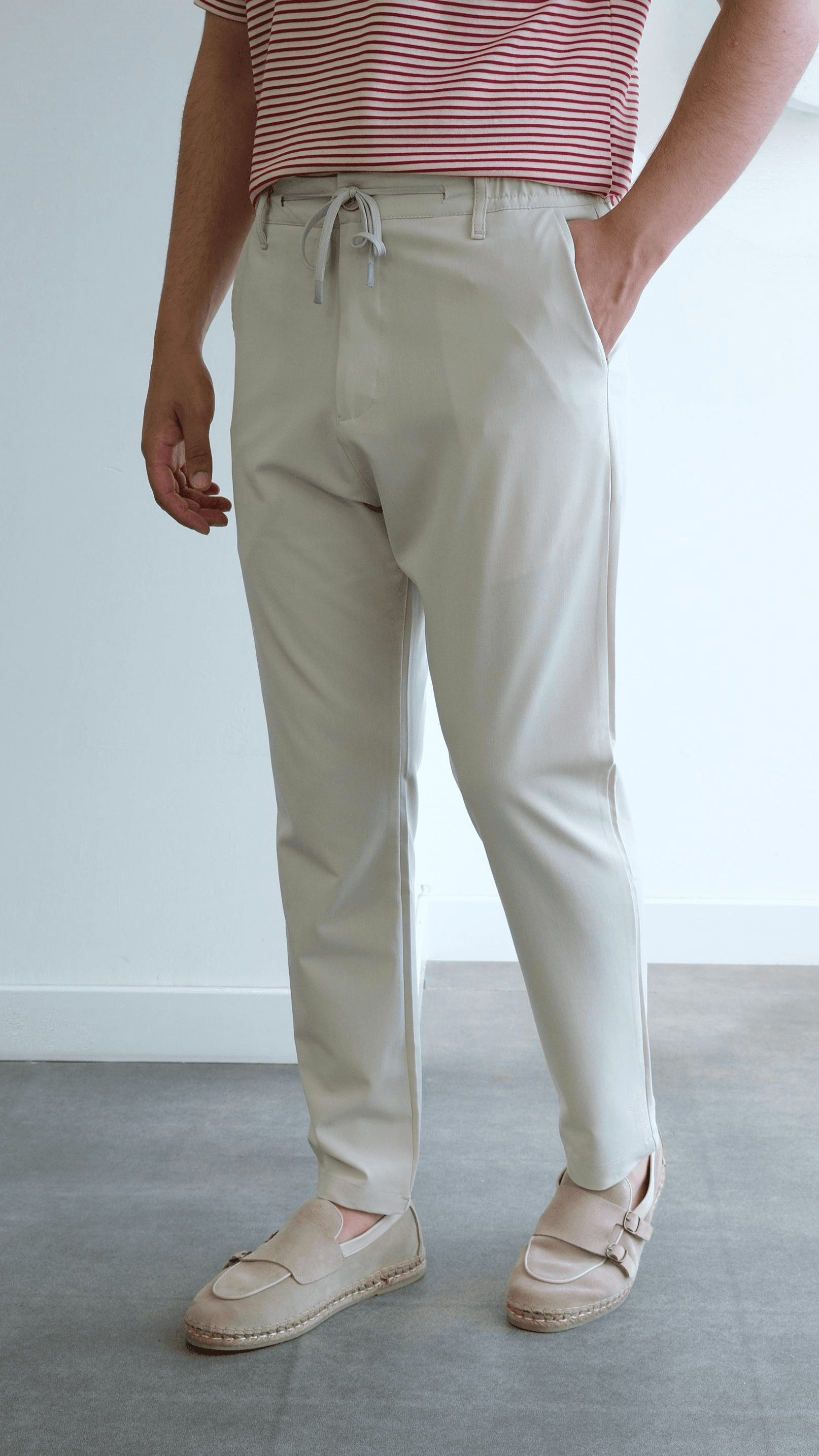 Ekru Jogger Teknik Kumaş Pantolon