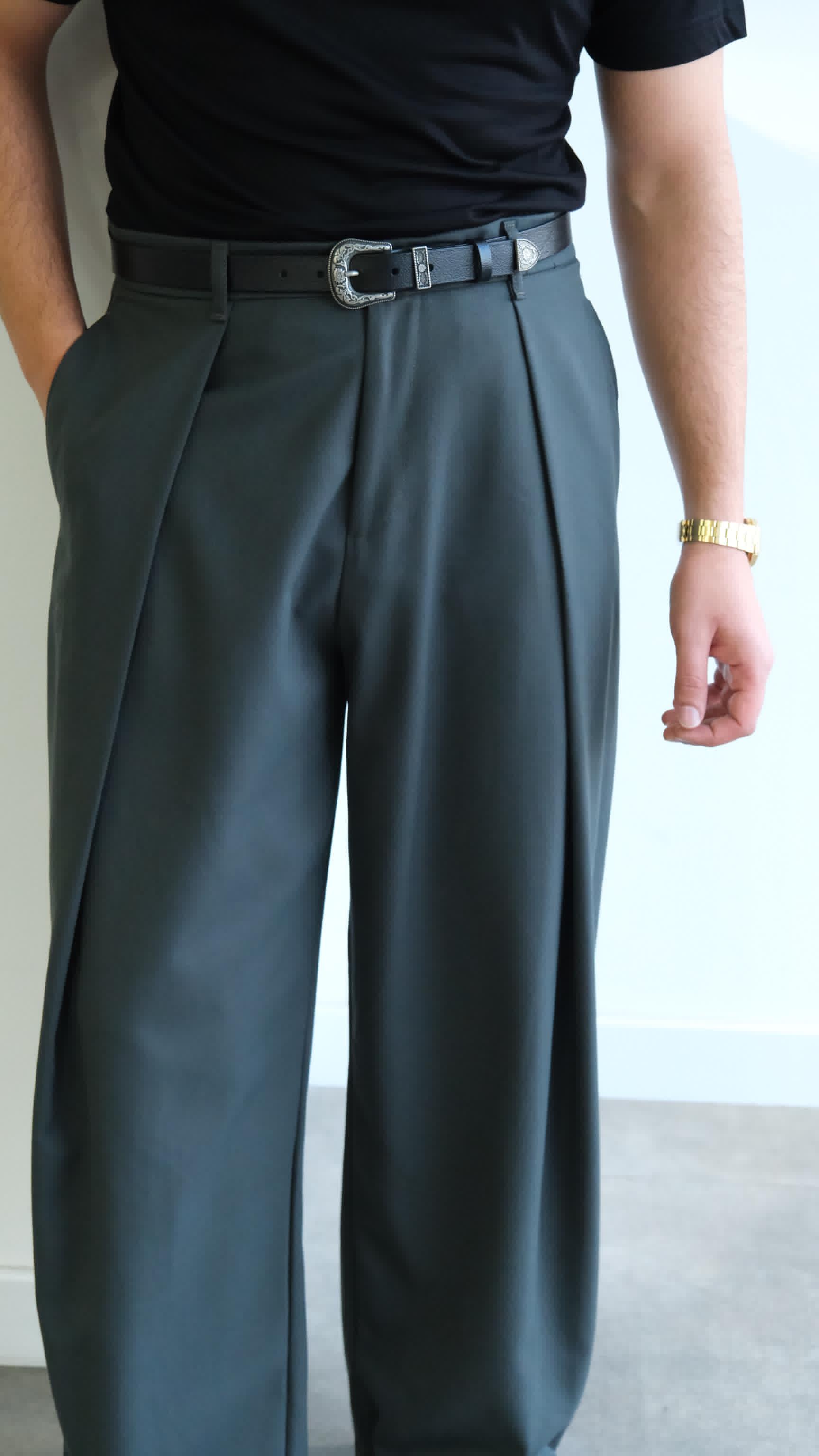 Petrol Yeşili Pileli Baggy Kumaş Pantolon