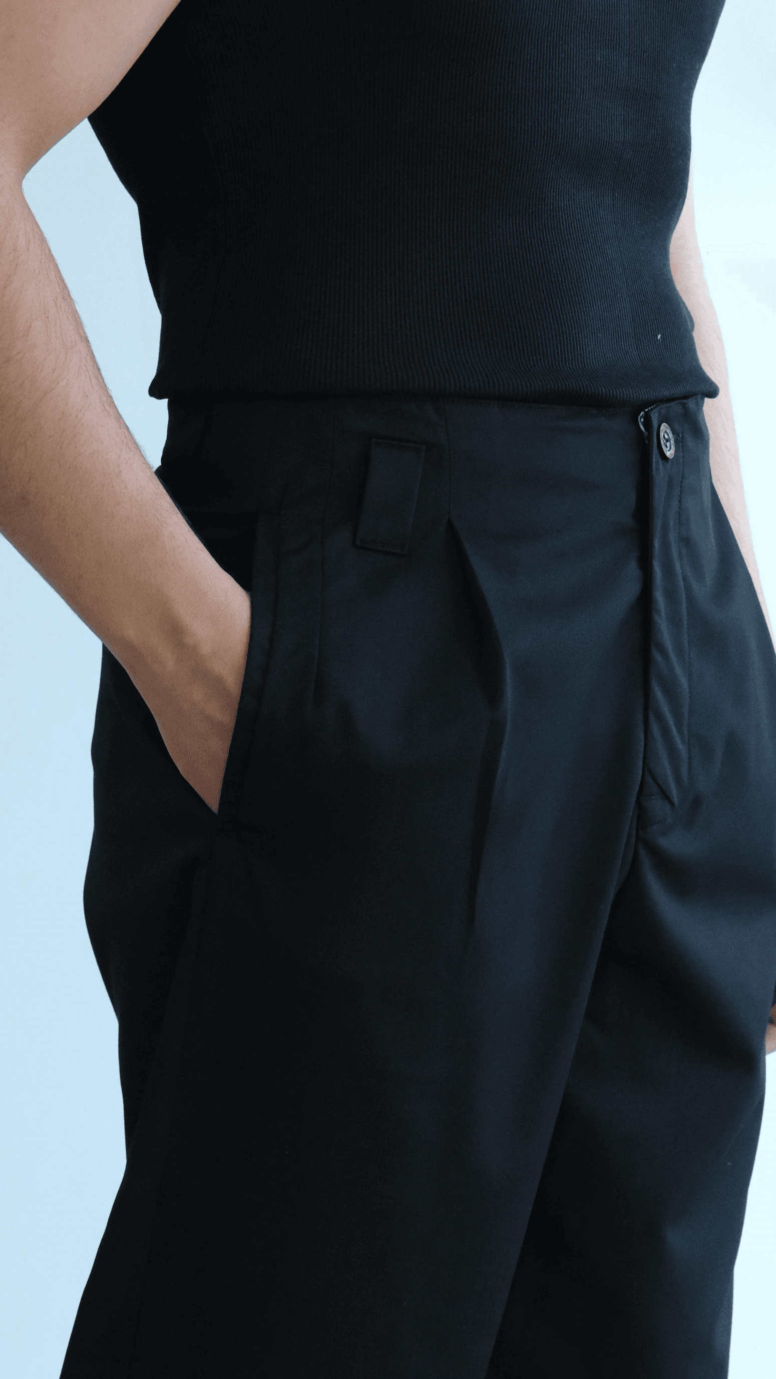  Pileli Yüksek Bel Siyah Kumaş Pantolon