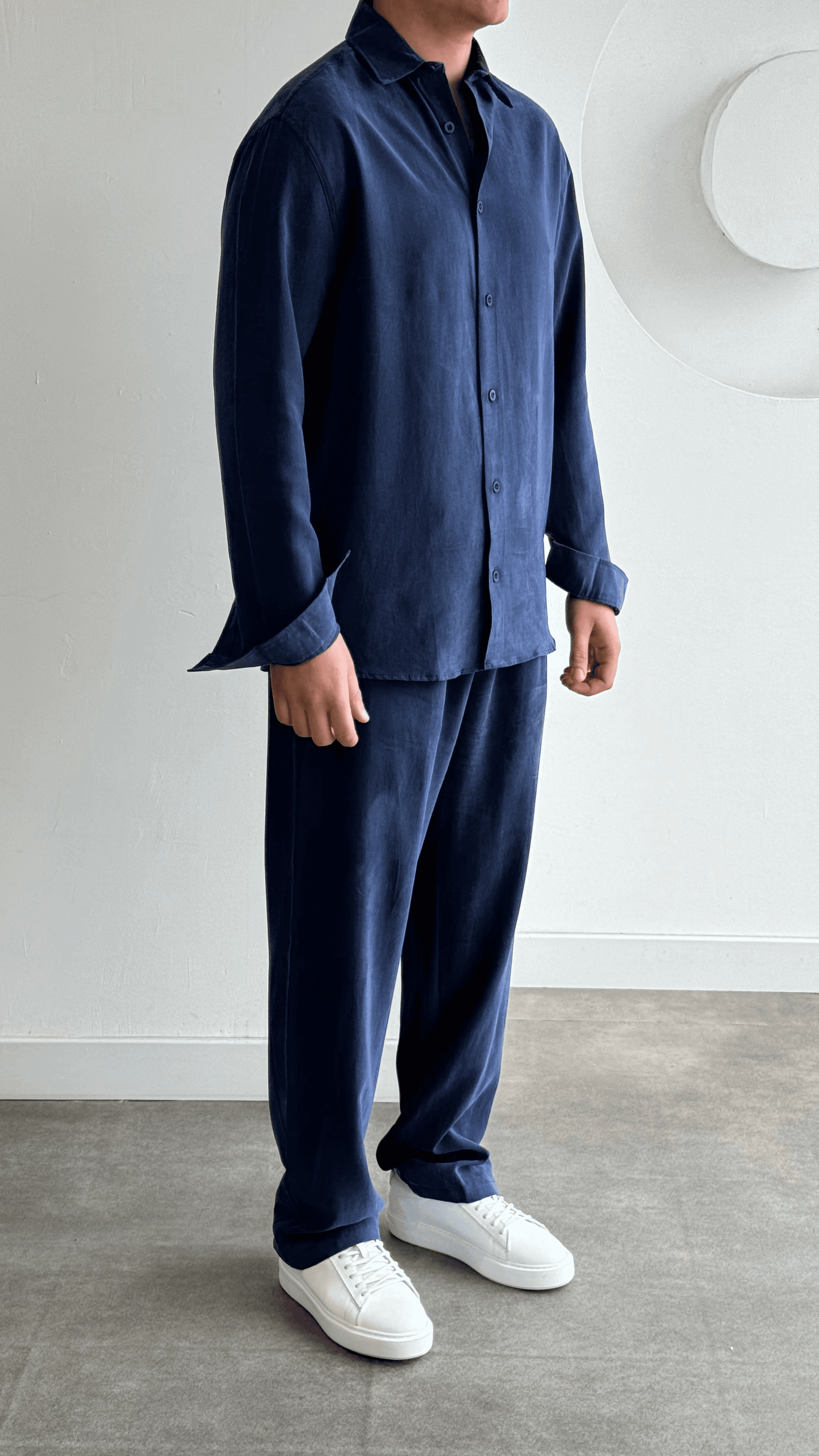 Lacivert Modal Oversize Gömlek