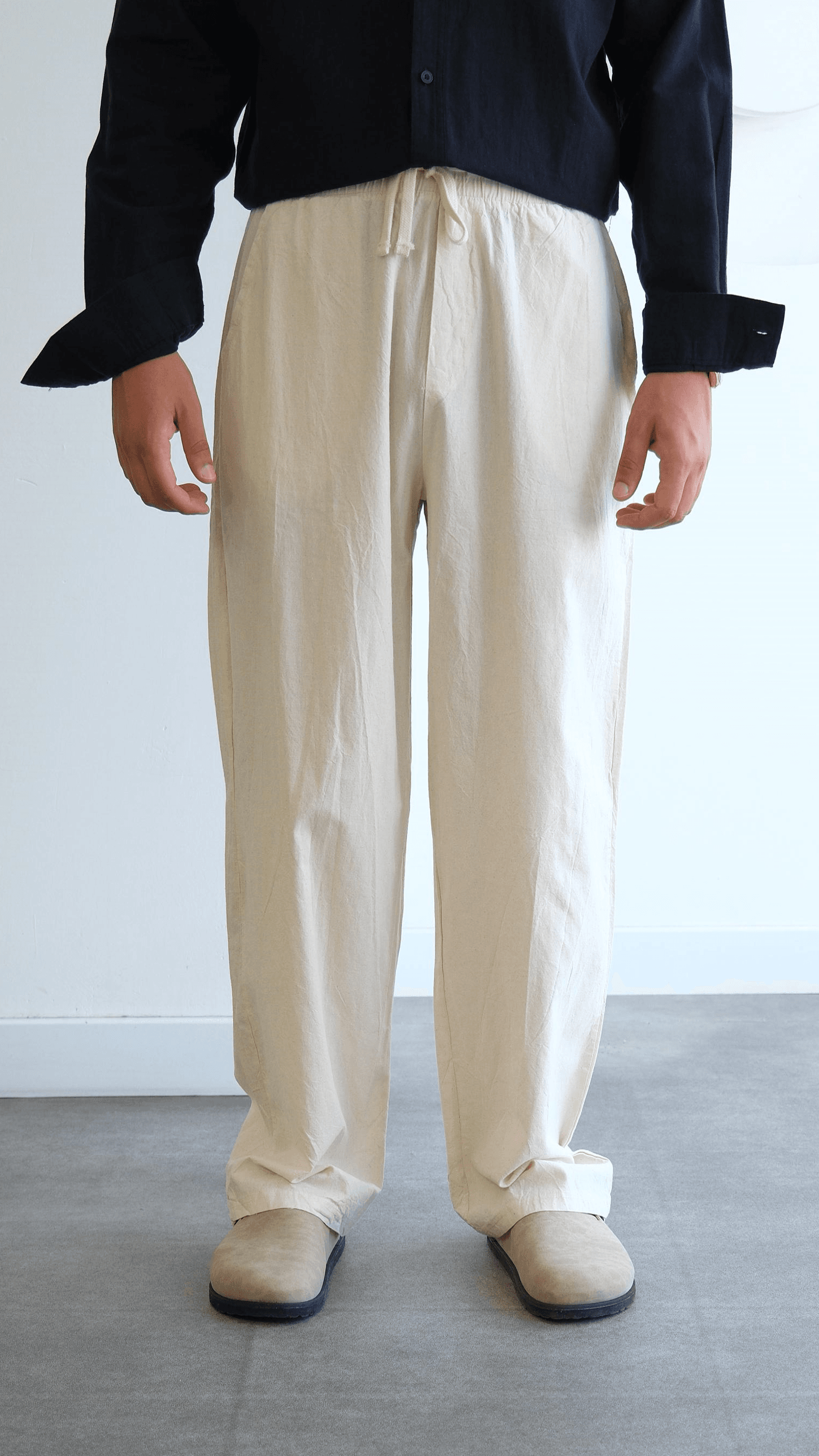 Baggy Pamuk Keten Bej Pantolon