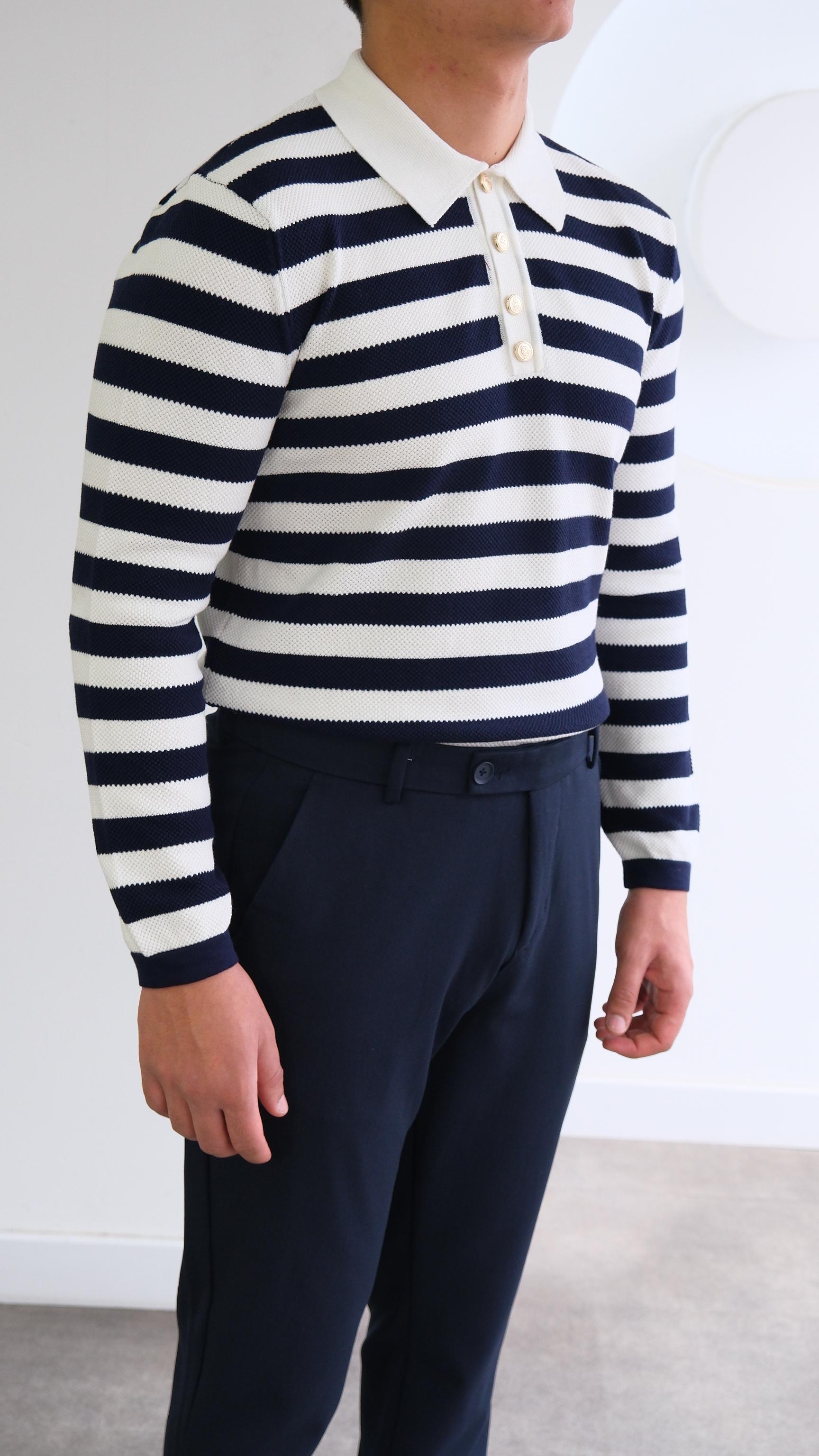 Polo Yaka Lacivert/ Beyaz Premium Kazak