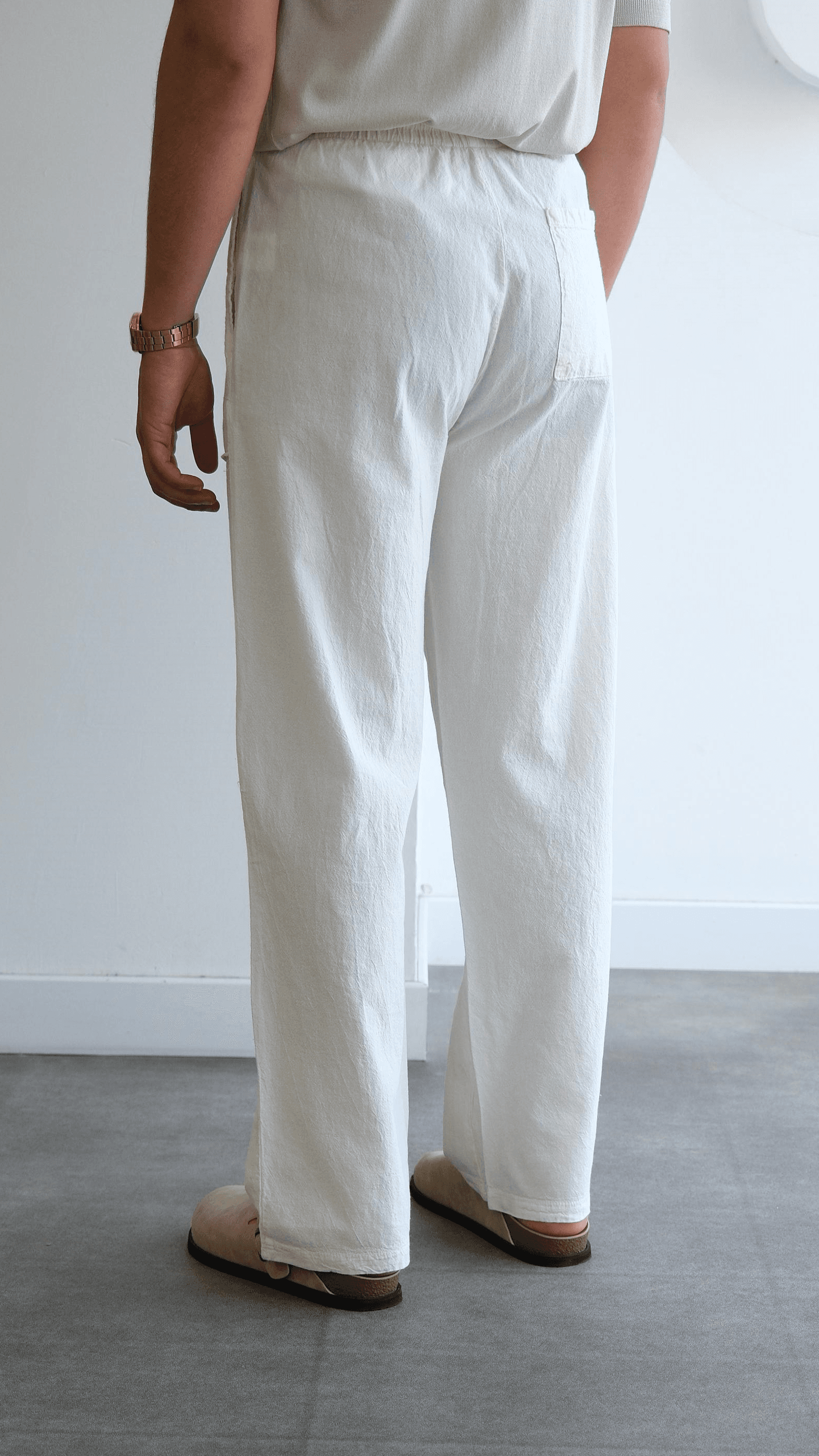 Ekru Baggy Keten Pantolon