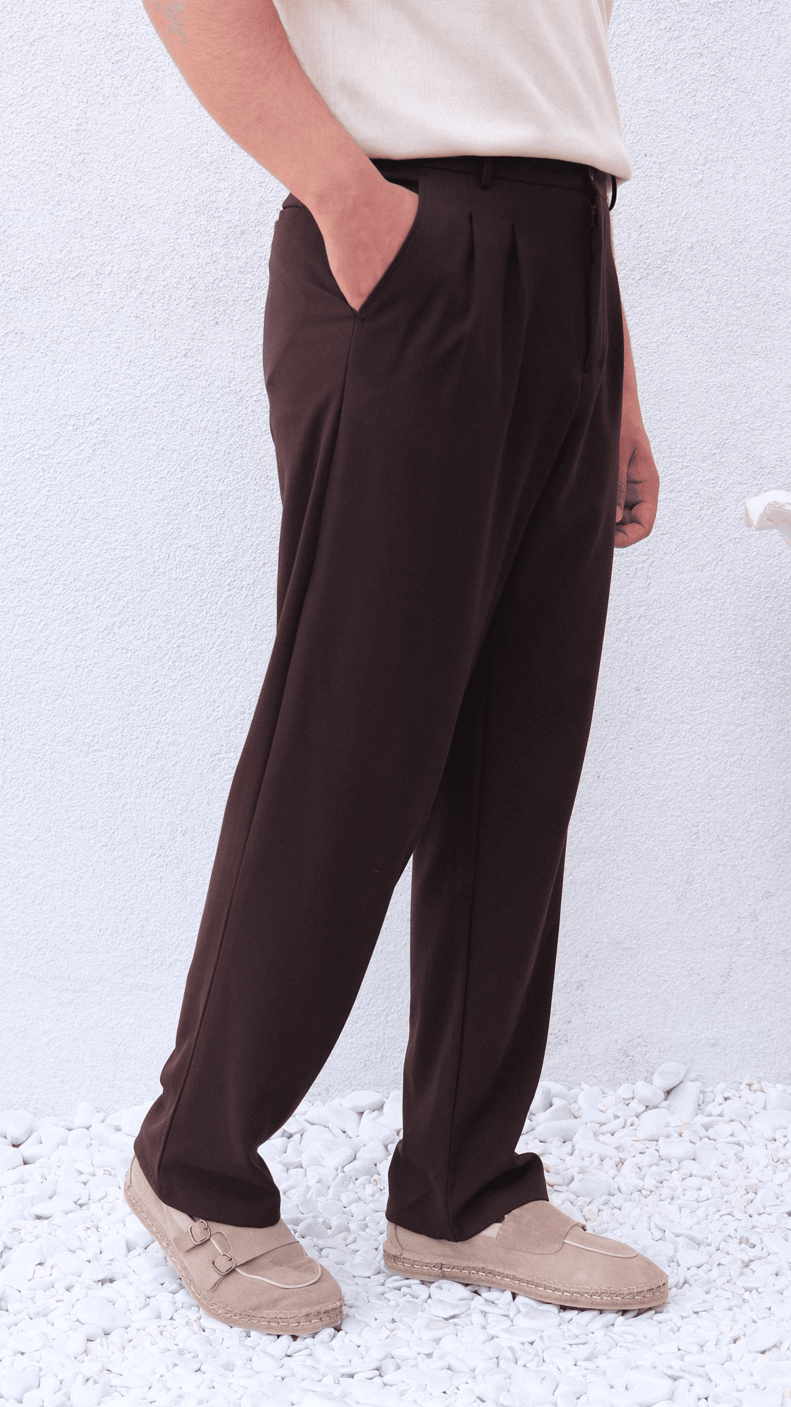 Acı Kahve Pileli Baggy Kumaş Pantolon