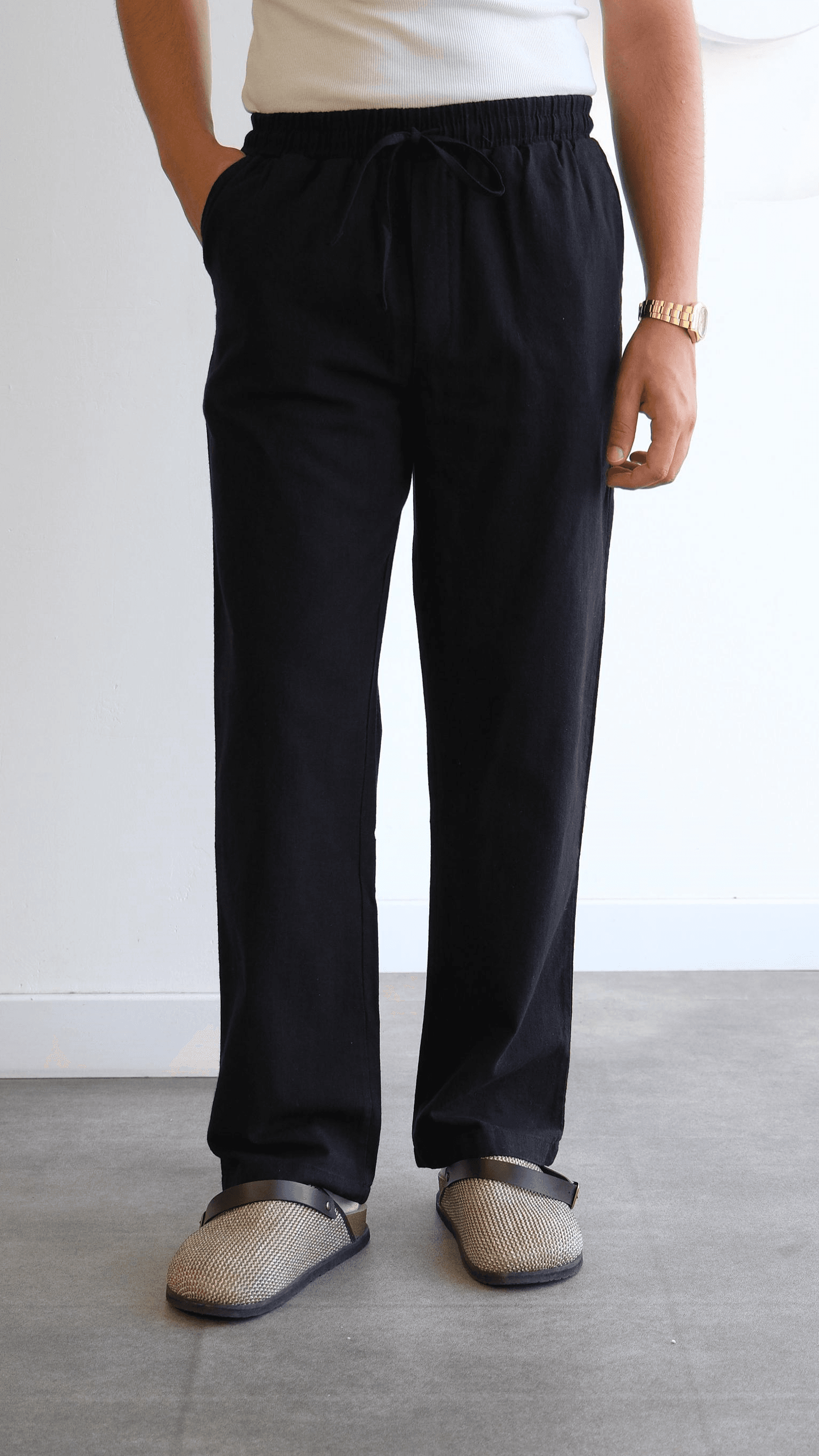 Siyah Baggy Keten Pantolon