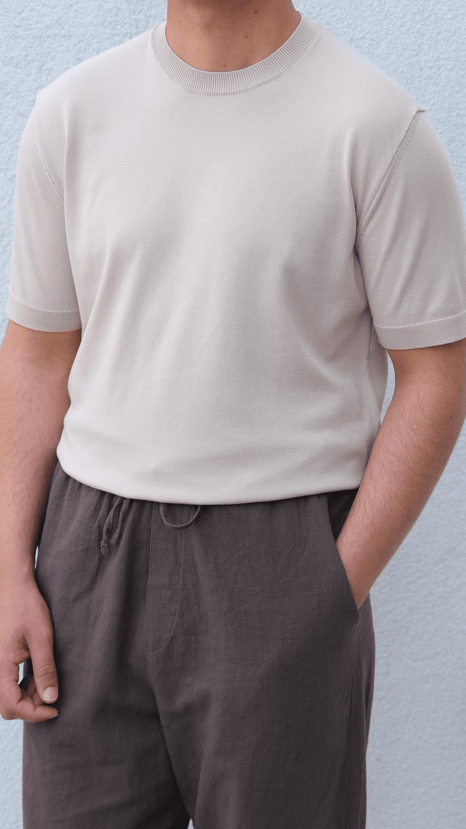 Bej Simit Yaka Triko Tshirt