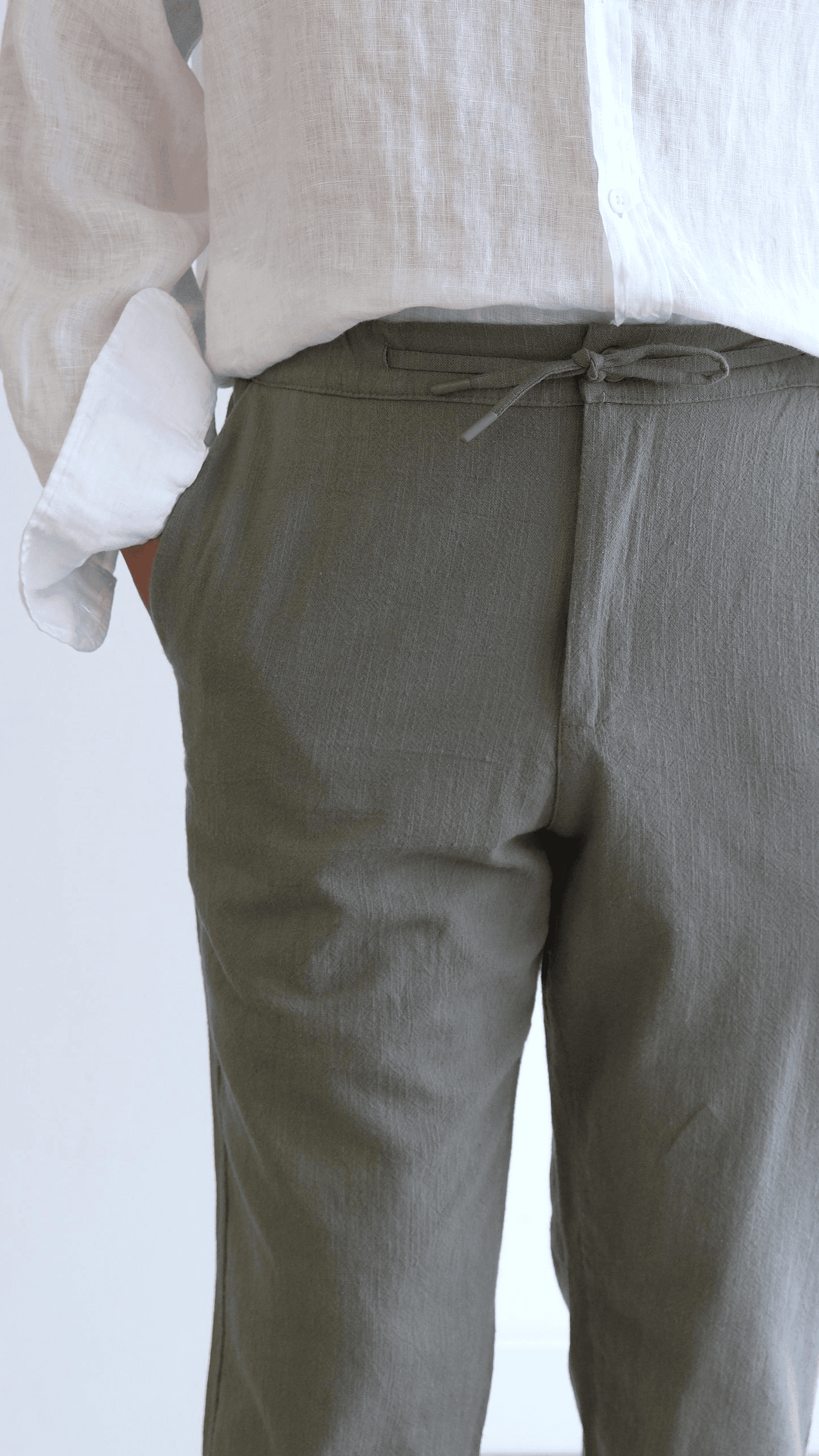 Yeşil Regular Keten Pantolon