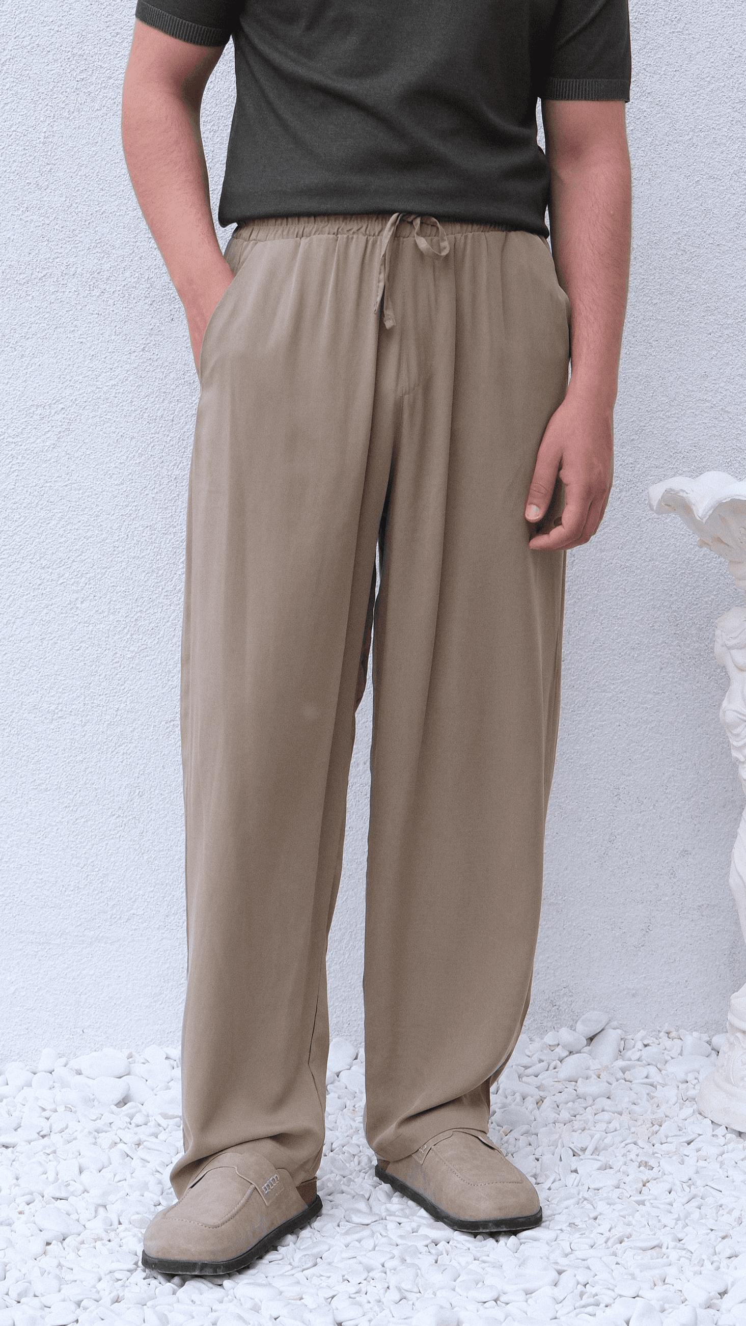 Haki Modal Kumaş Baggy Pantolon