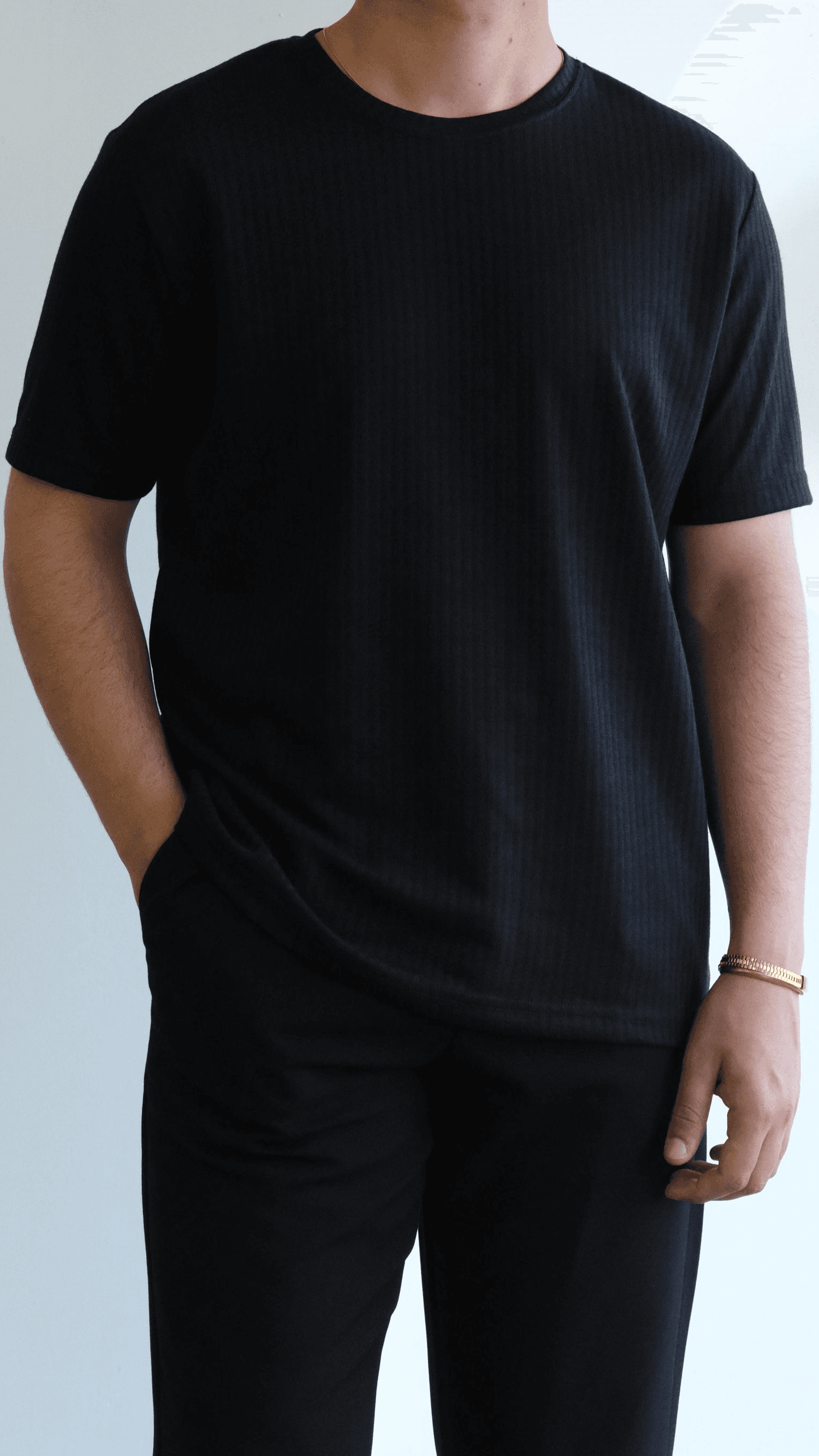 Siyah Fitilli Basıc Tshirt
