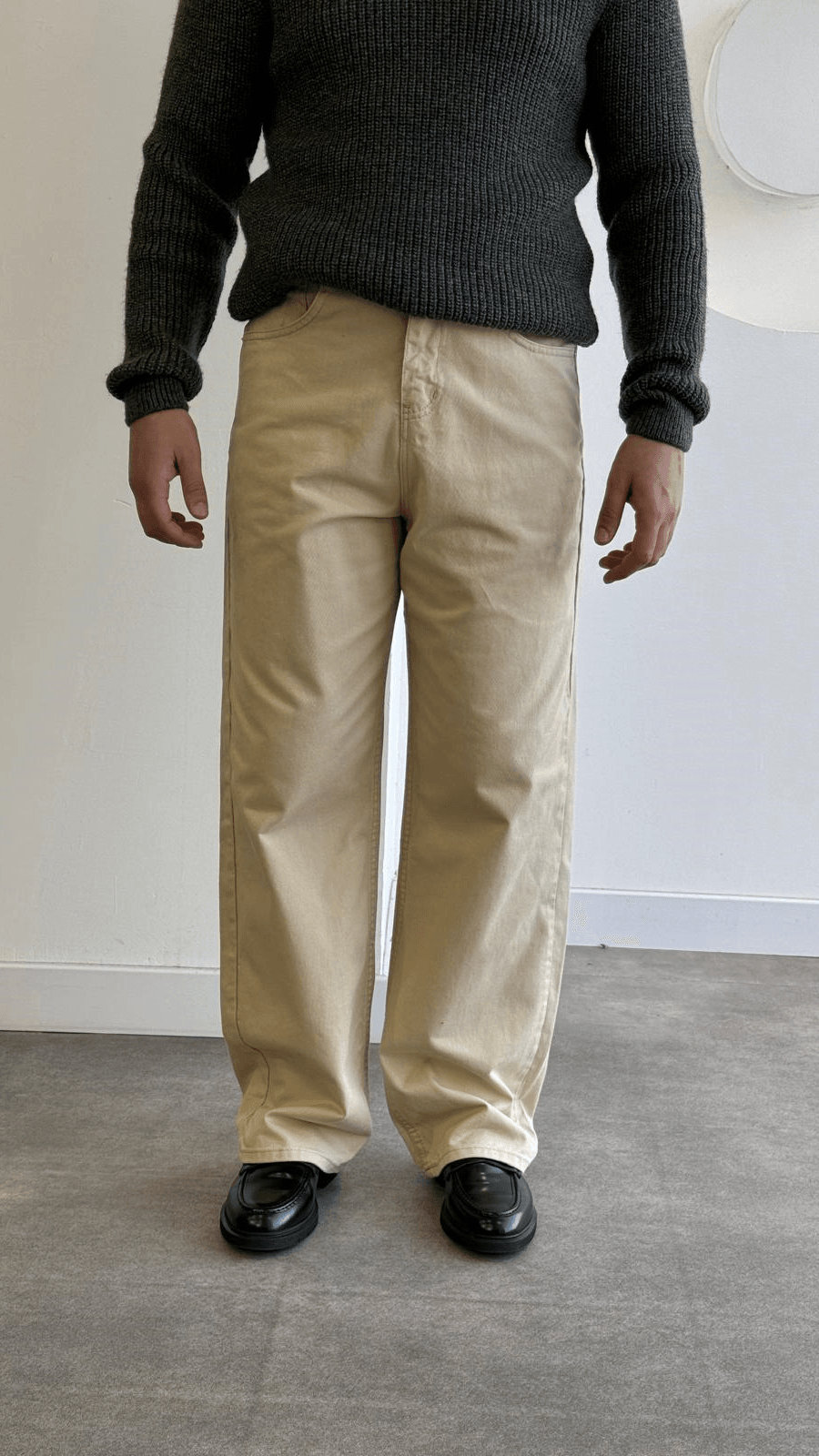 Camel gabardin baggy jean pantolon 