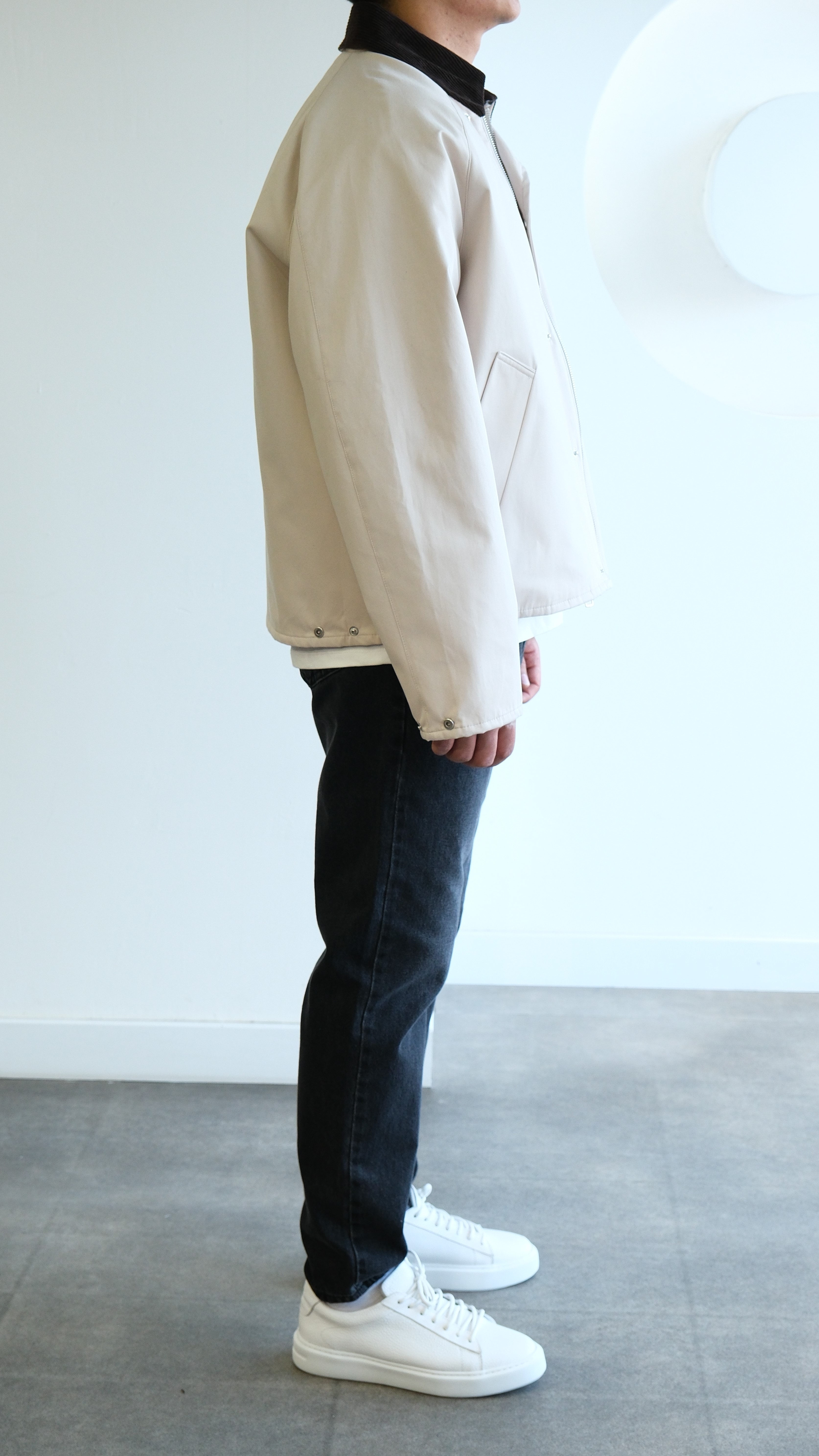 Kontrast Yaka Ekru Teknik Ceket